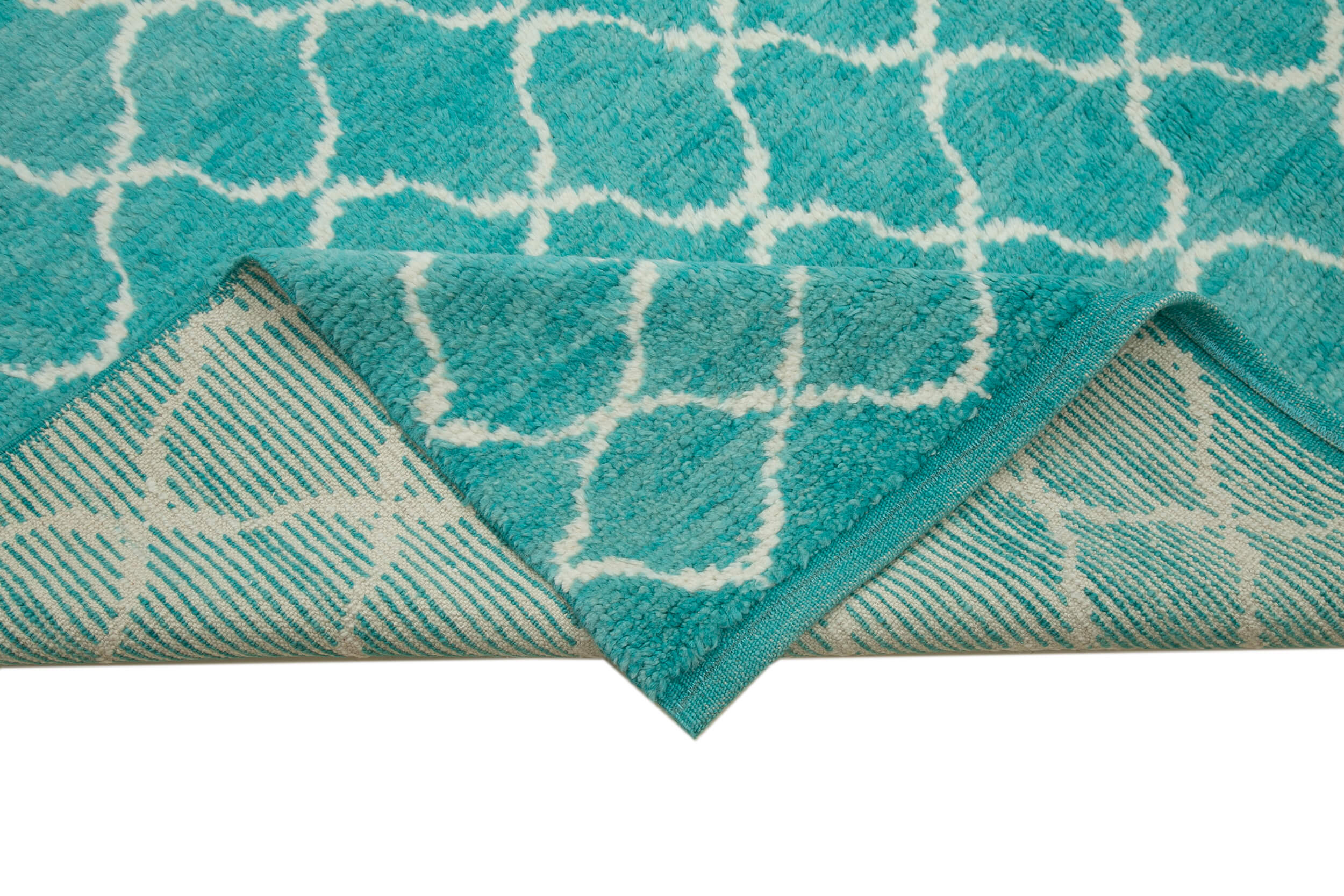 Handmade Wool Cotton Rug – Turquoise Geometric Vintage Area Rug 7'9'' x 10'10''