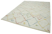 Handmade Wool Cotton Rug – White Geometric Pattern, Durable 7x10 Feet Area Rug