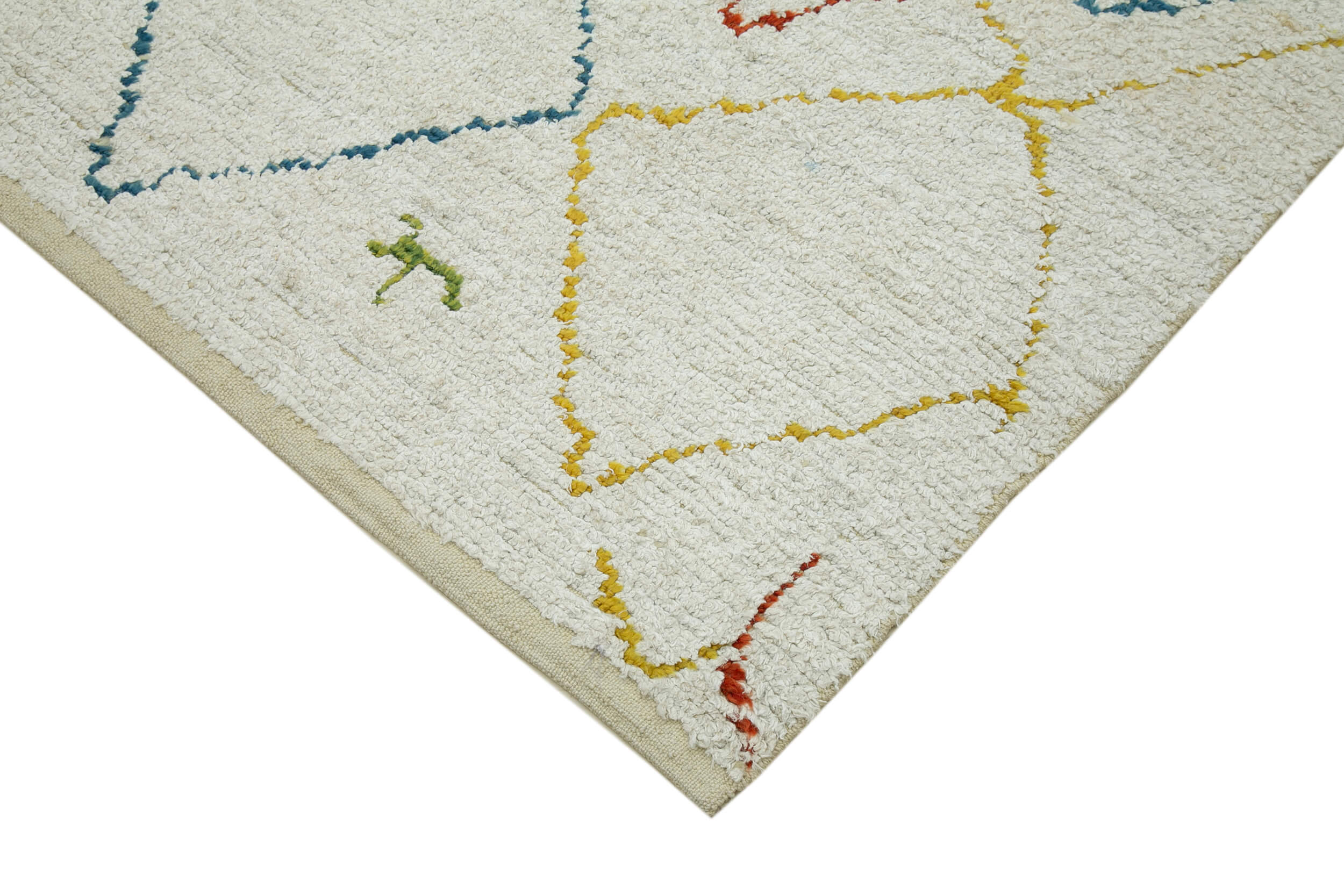 Handmade Wool Cotton Rug – White Geometric Pattern, Durable 7x10 Feet Area Rug