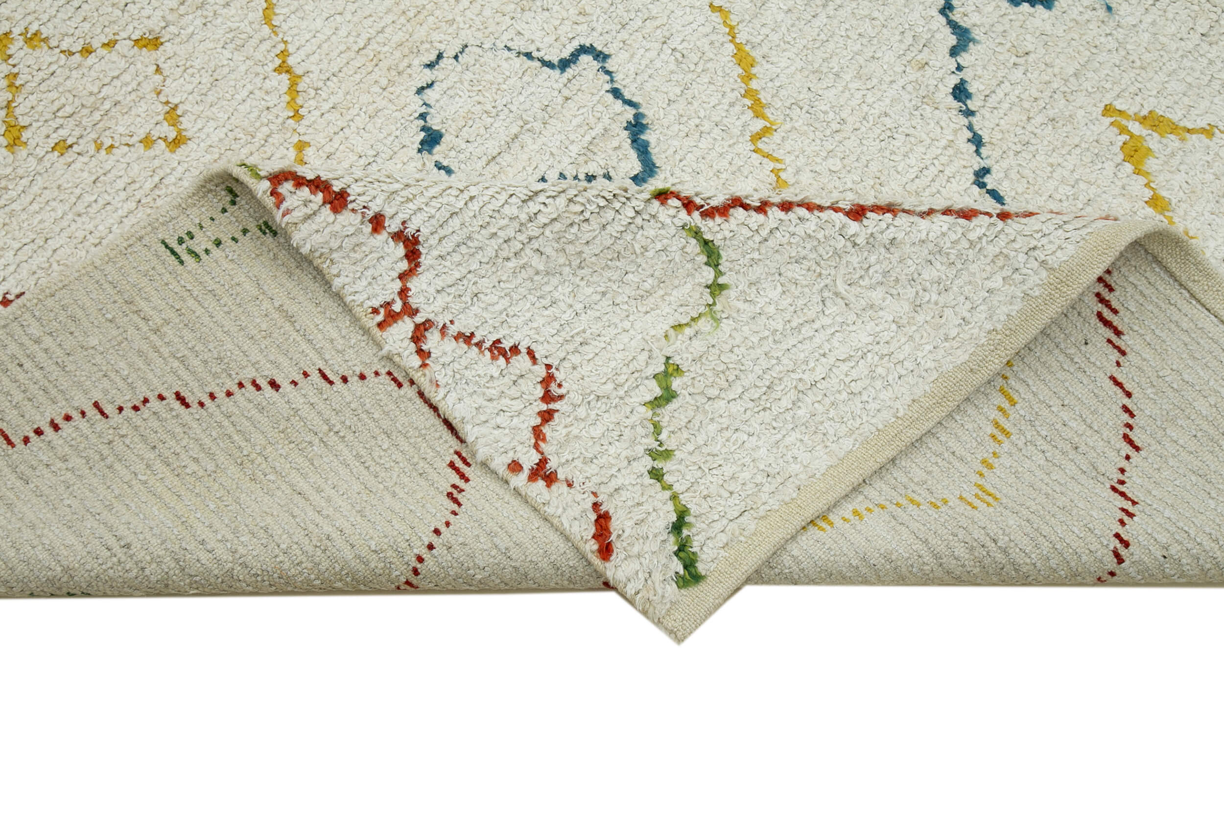 Handmade Wool Cotton Rug – White Geometric Pattern, Durable 7x10 Feet Area Rug