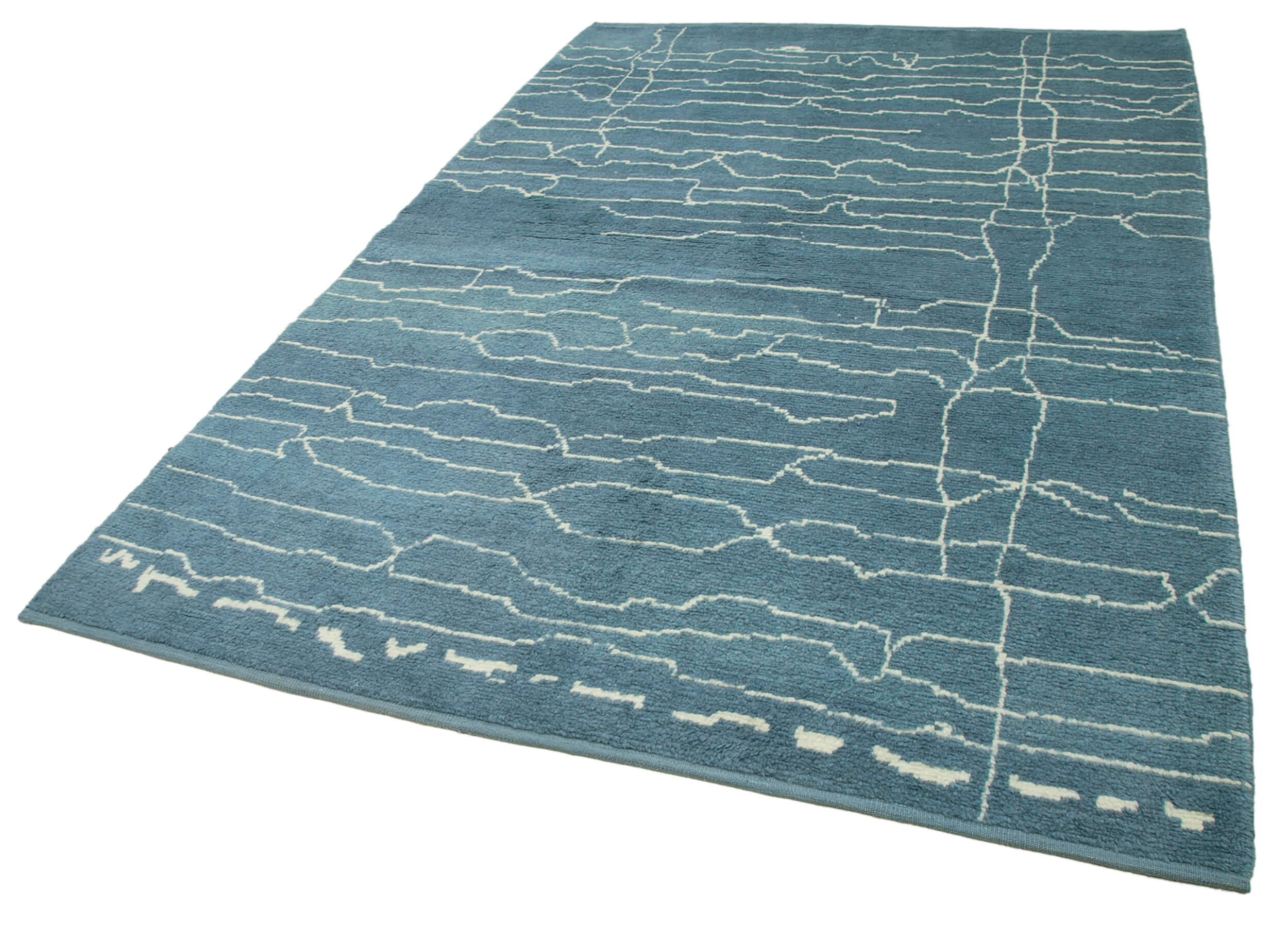 Handmade Wool Cotton Rug - Blue Geometric Pattern Carpet | Durable Living Room Rug