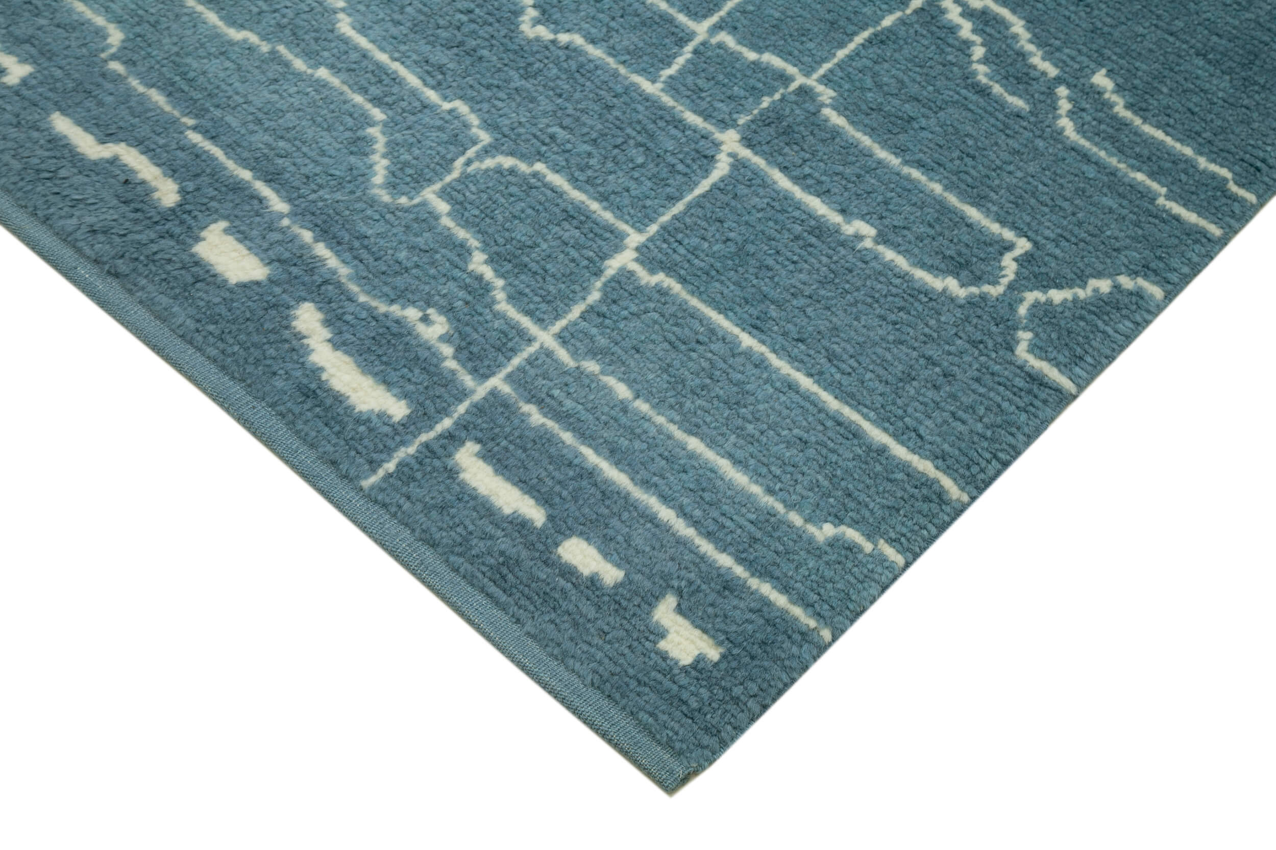 Handmade Wool Cotton Rug - Blue Geometric Pattern Carpet | Durable Living Room Rug