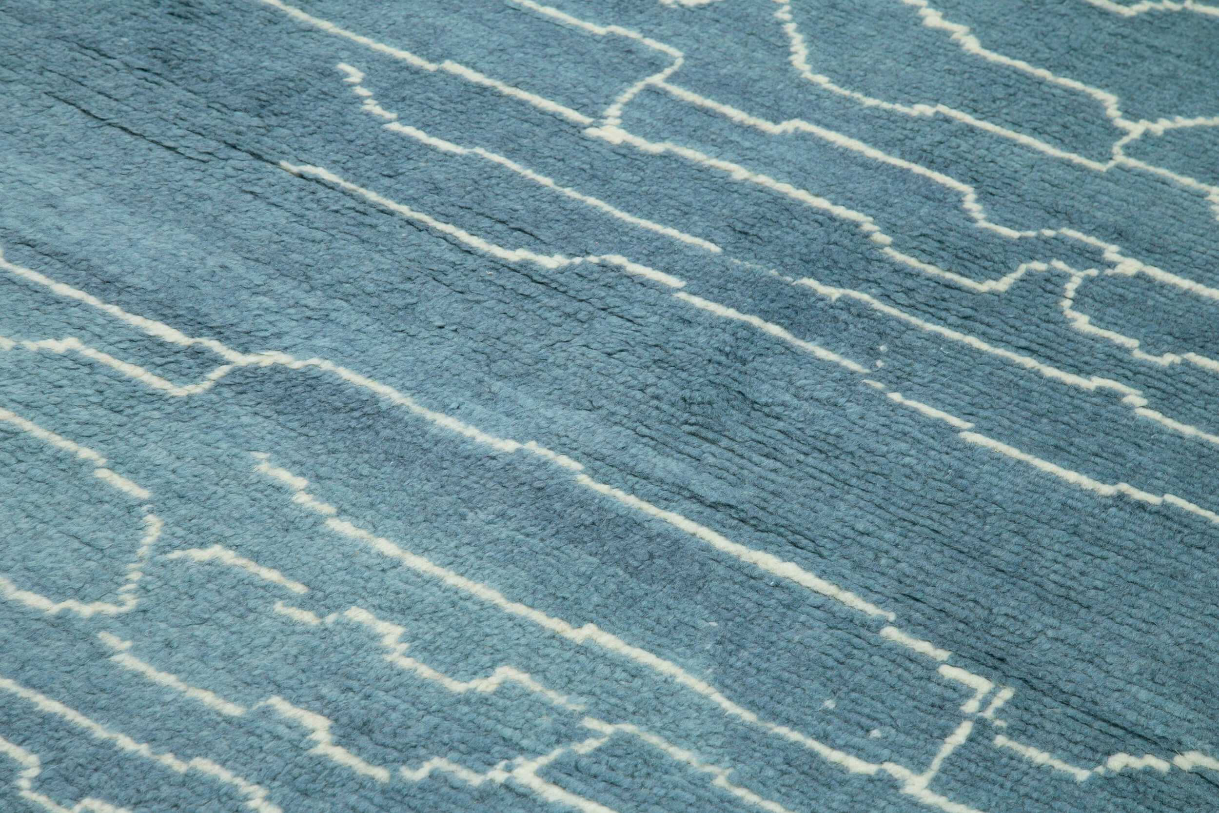 Handmade Wool Cotton Rug - Blue Geometric Pattern Carpet | Durable Living Room Rug