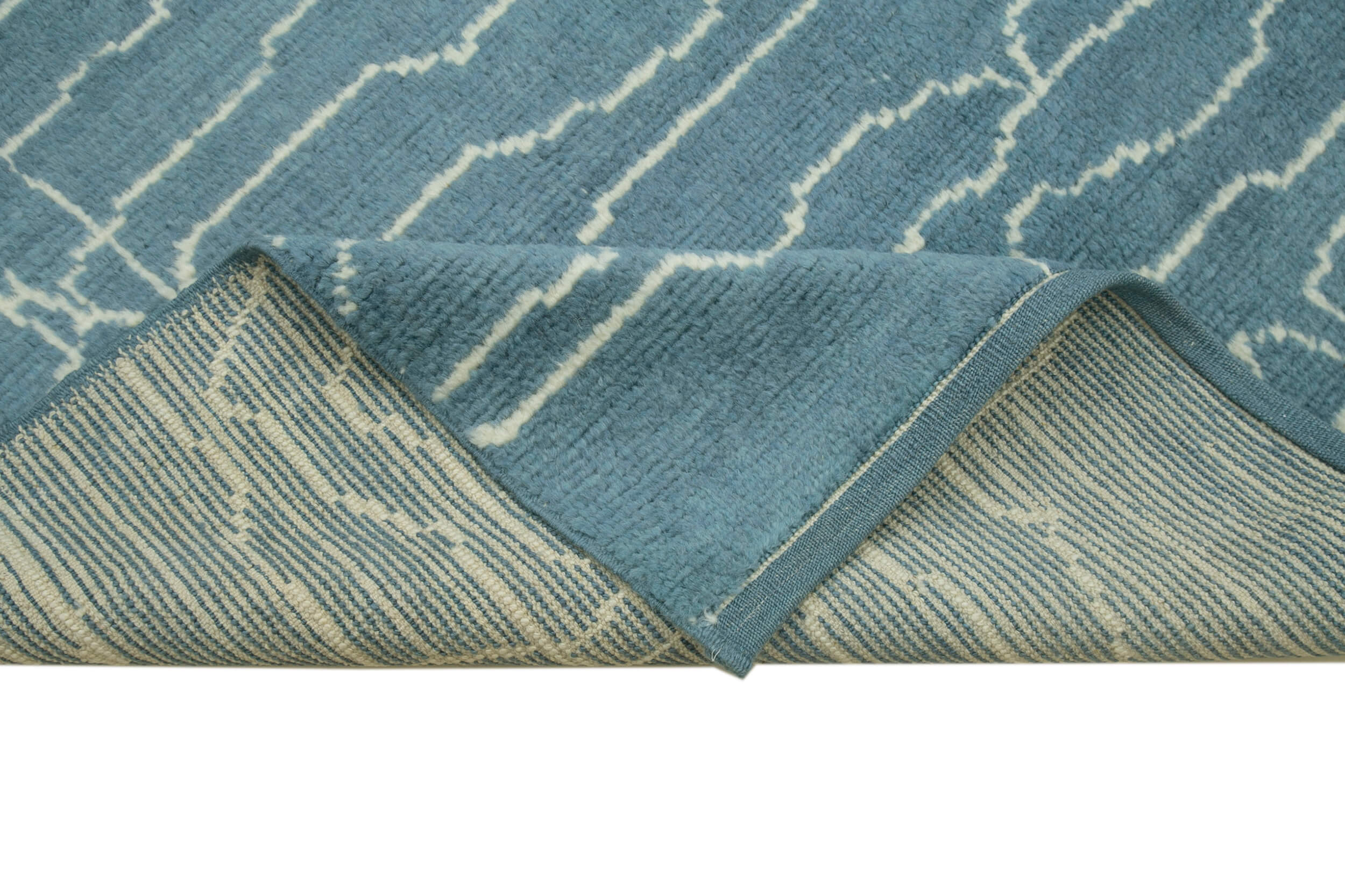 Handmade Wool Cotton Rug - Blue Geometric Pattern Carpet | Durable Living Room Rug
