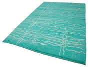 Handmade Wool Cotton Rug – Turquoise Geometric Vintage Area Rug 6x10 Foot