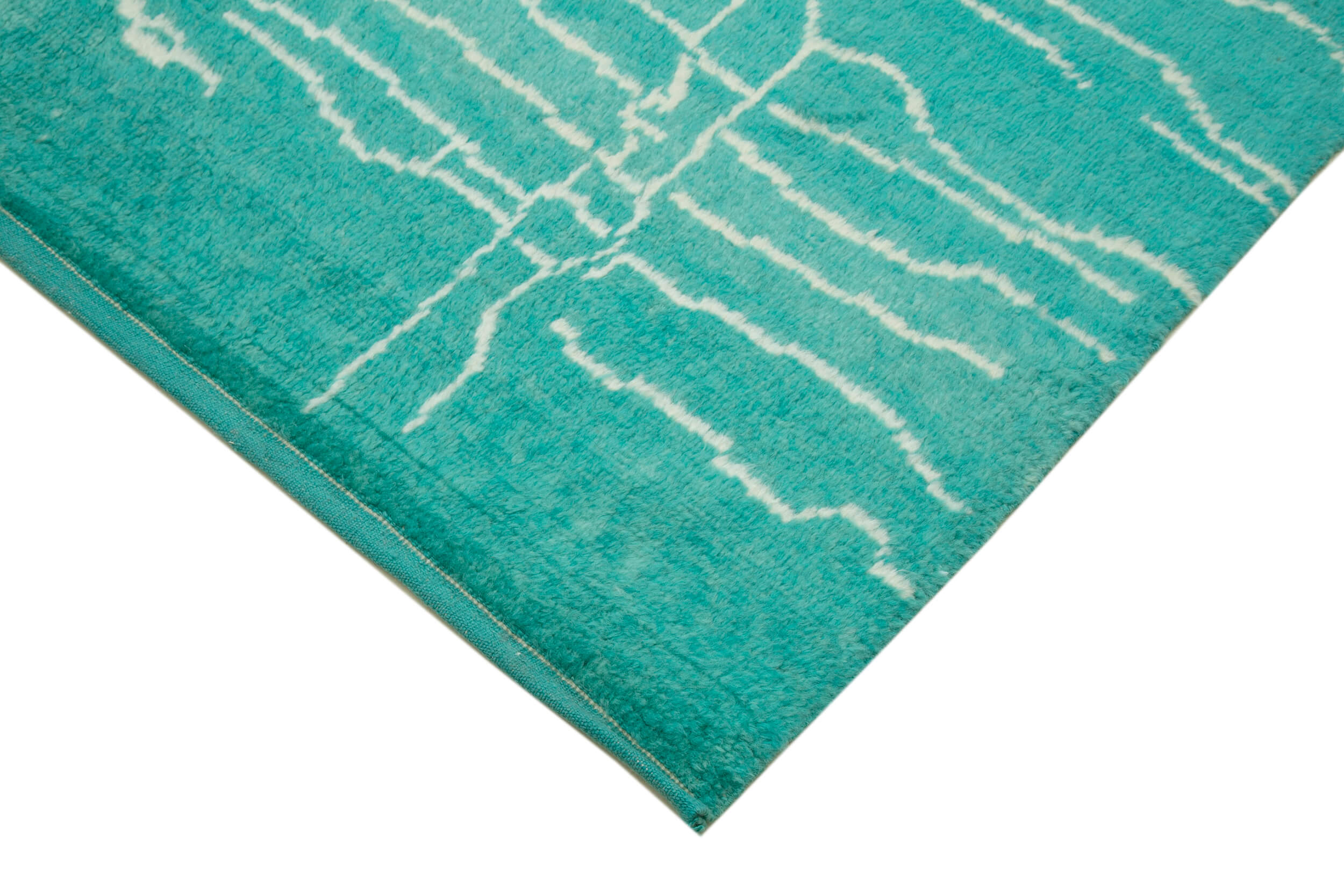 Handmade Wool Cotton Rug – Turquoise Geometric Vintage Area Rug 6x10 Foot