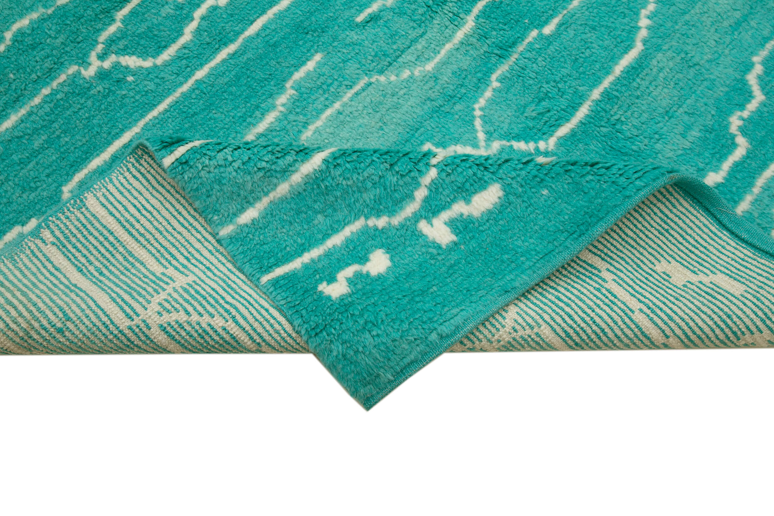 Handmade Wool Cotton Rug – Turquoise Geometric Vintage Area Rug 6x10 Foot