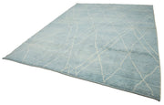 Handmade Wool Cotton Rug – Blue Geometric Vintage Area Rug 8'11'' x 12'2''