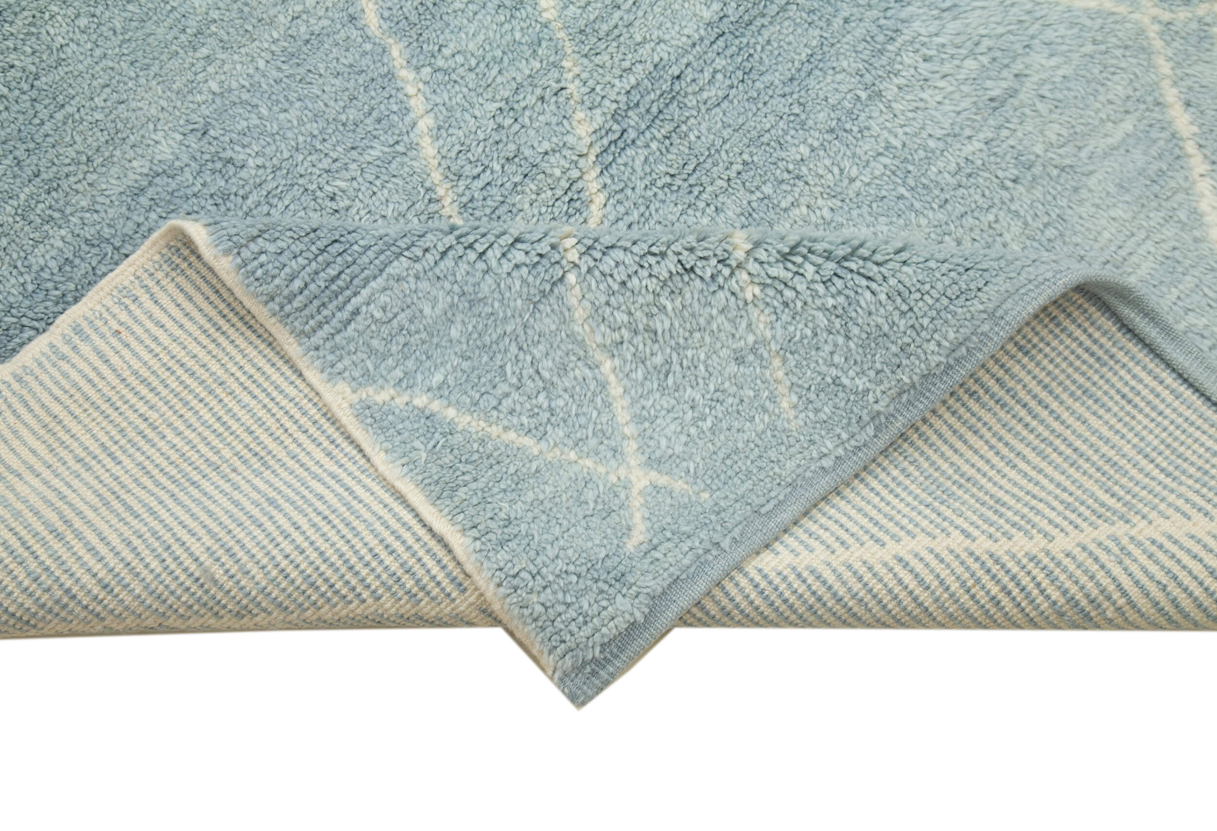 Handmade Wool Cotton Rug – Blue Geometric Vintage Area Rug 8'11'' x 12'2''