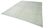 Handmade Wool Cotton Rug – Blue Vintage Carpet with Geometric Design 9'1''x11'6''