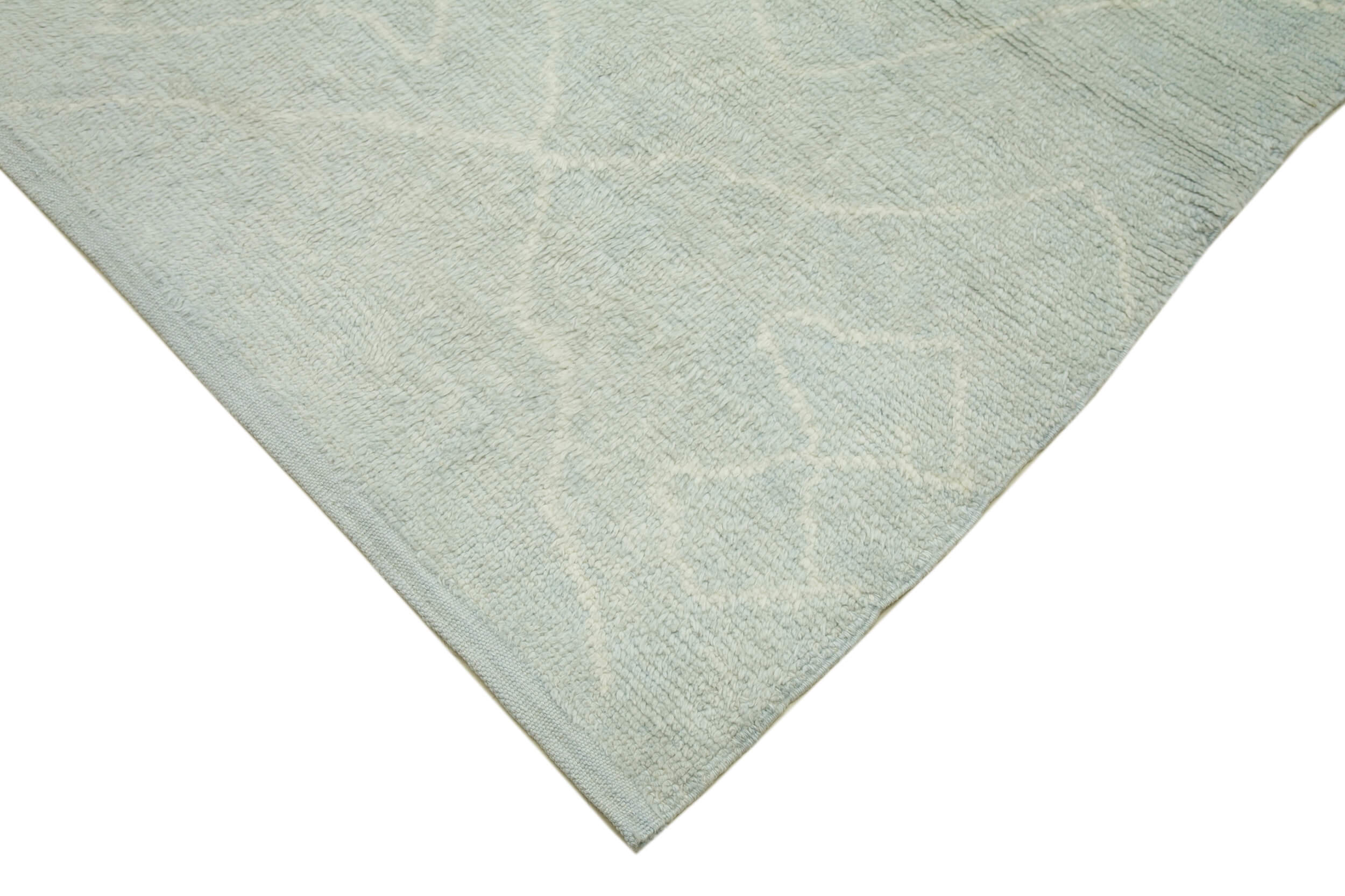 Handmade Wool Cotton Rug – Blue Vintage Carpet with Geometric Design 9'1''x11'6''