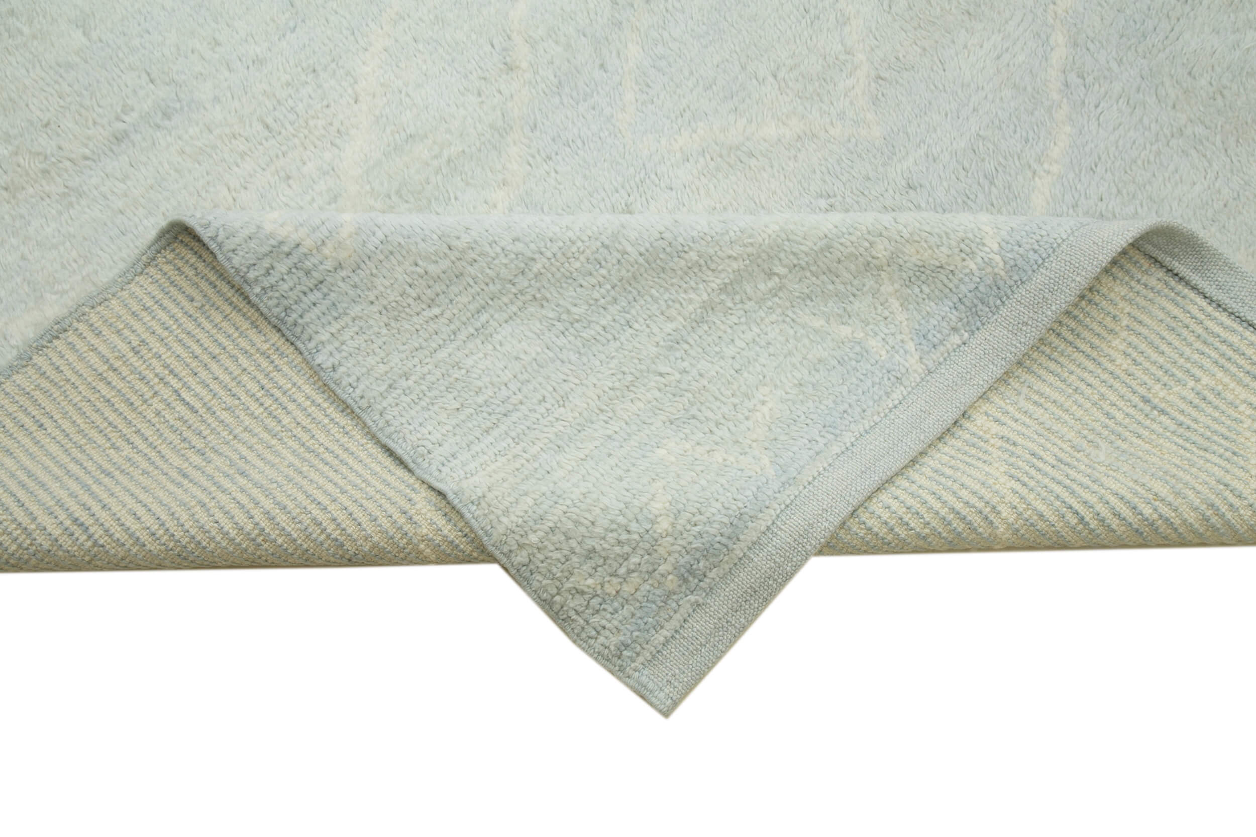 Handmade Wool Cotton Rug – Blue Vintage Carpet with Geometric Design 9'1''x11'6''