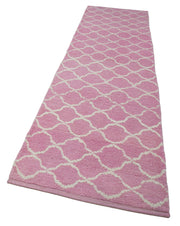Handmade Wool Area Rug – Pink Geometric Cotton Wool Rug 3'1''x12'0'' by Agacan