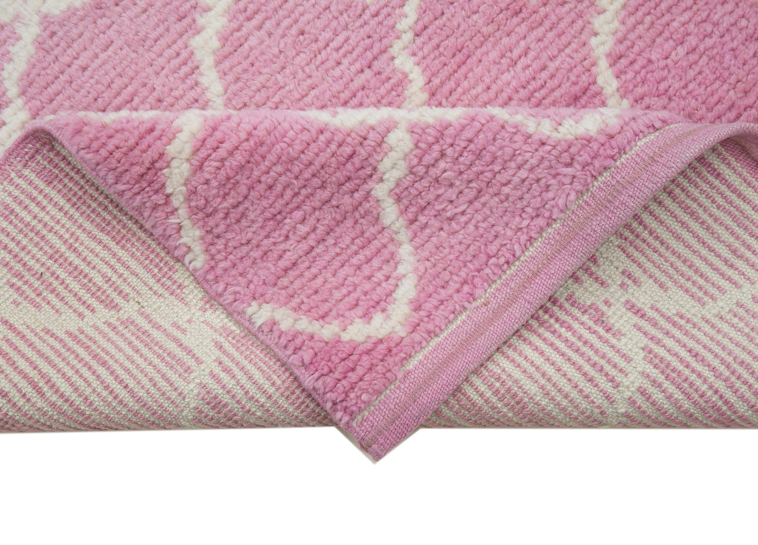 Handmade Wool Area Rug – Pink Geometric Cotton Wool Rug 3'1''x12'0'' by Agacan