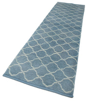 Handmade Area Rug - Blue Geometric Turkish Vintage Runner 3x12 ft Cotton Wool