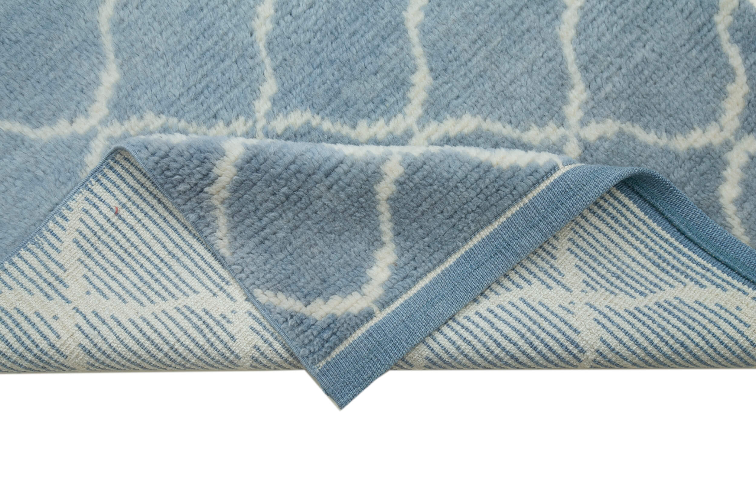 Handmade Area Rug - Blue Geometric Turkish Vintage Runner 3x12 ft Cotton Wool