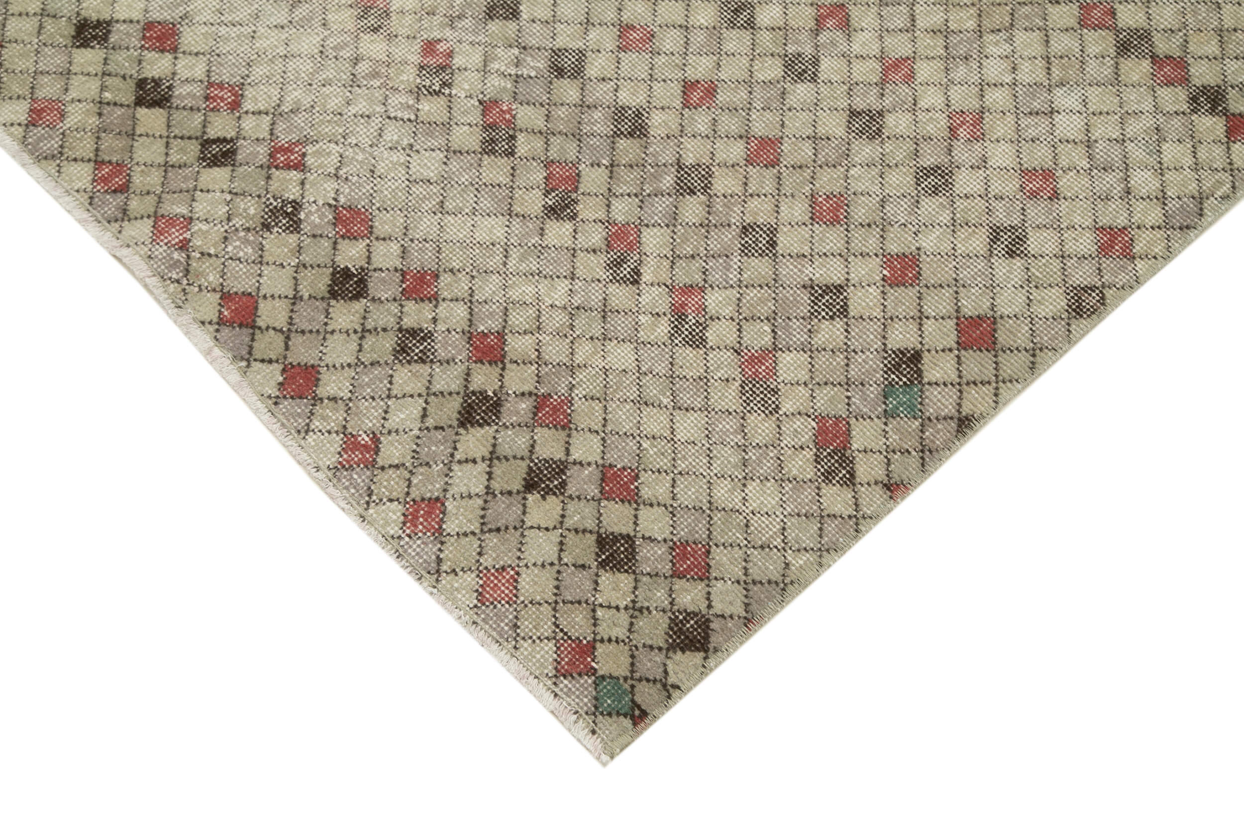 Handmade Area Rug - Checkered Kilim Carpet 4'11"x8'2" Beige Cotton Wool Blend