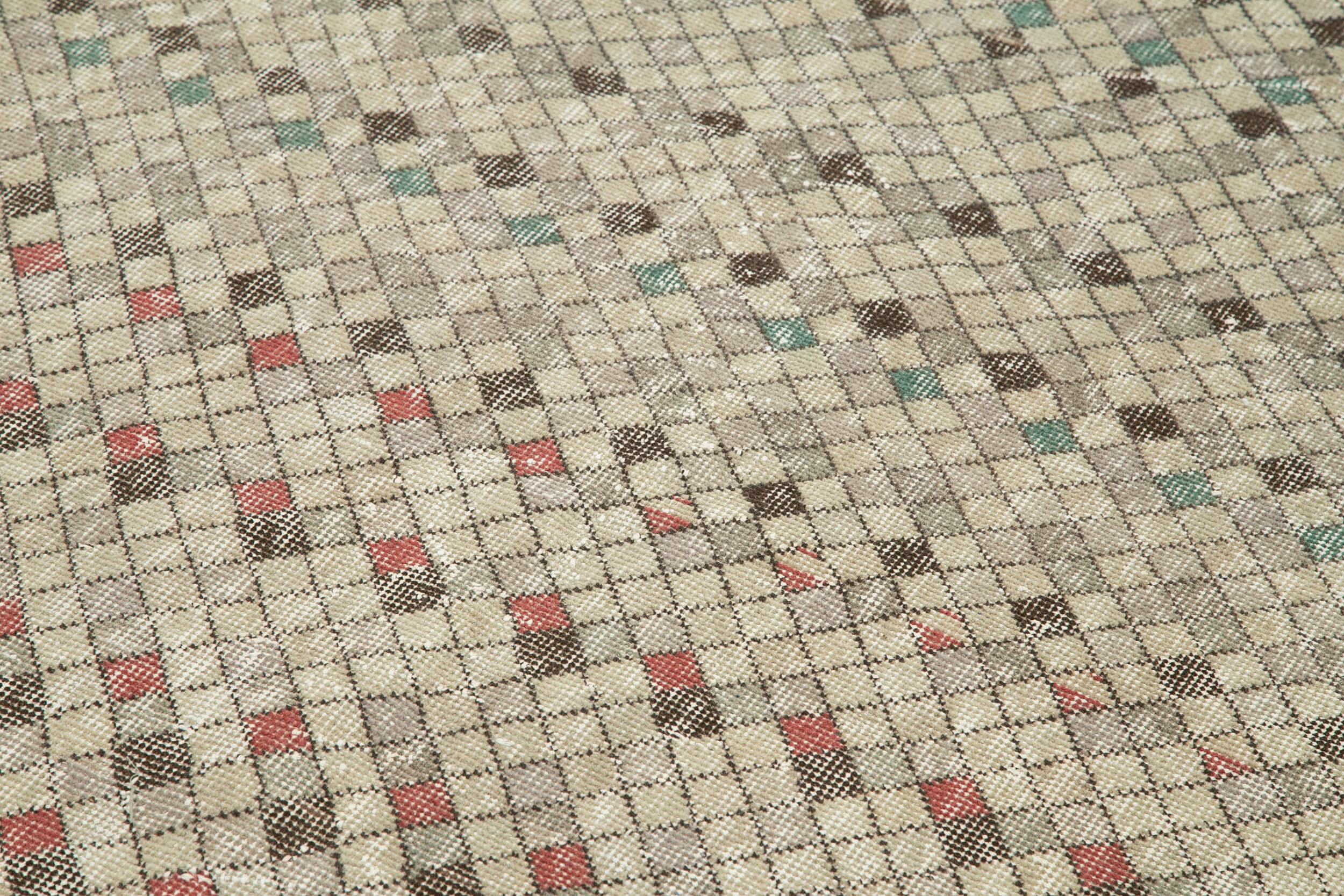 Handmade Area Rug - Checkered Kilim Carpet 4'11"x8'2" Beige Cotton Wool Blend