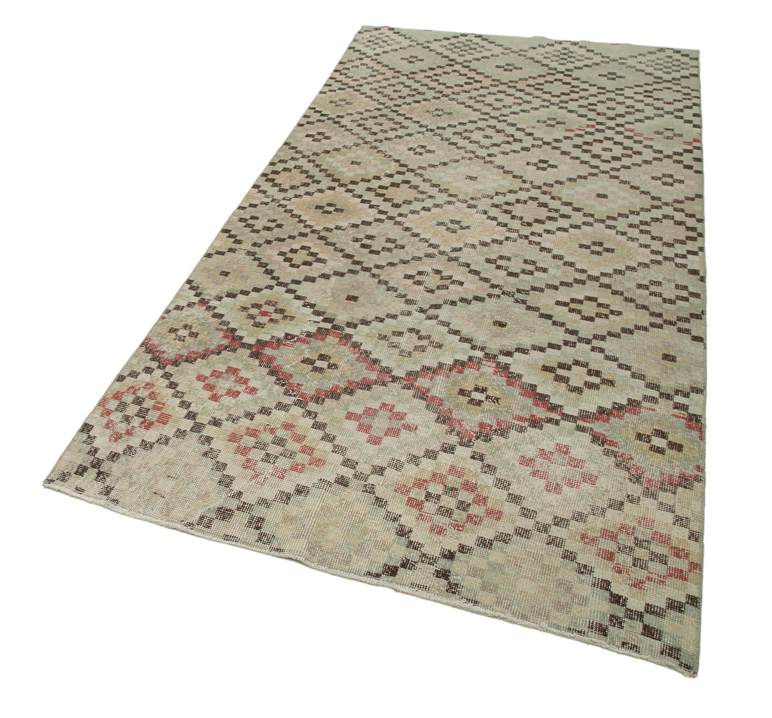 Handmade Area Rug – Checkered Kilim Beige Cotton Wool Rug 4'2''x8'6''