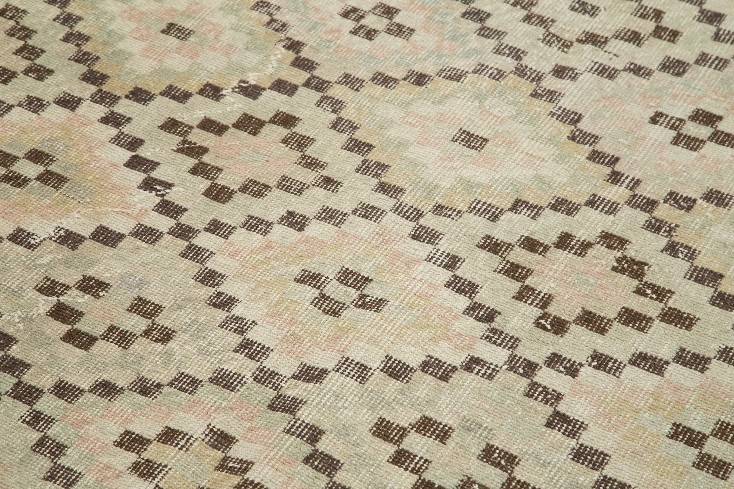 Handmade Area Rug – Checkered Kilim Beige Cotton Wool Rug 4'2''x8'6''