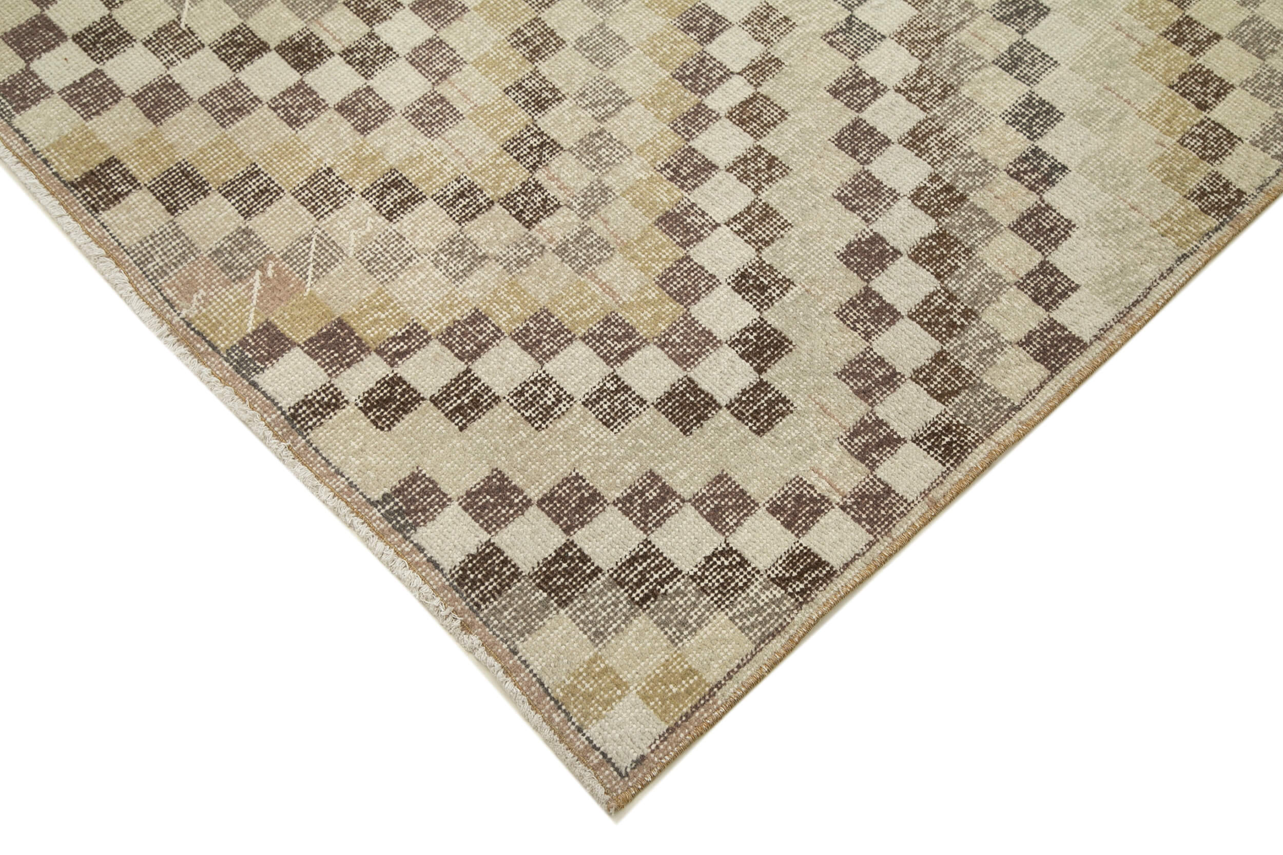 Handmade Area Rug - Checkered Kilim Beige Cotton Wool Vintage Carpet 5'8''x8'10''
