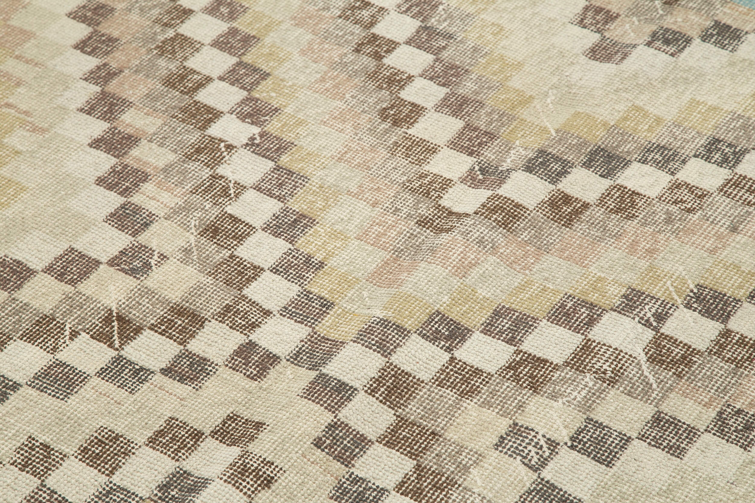 Handmade Area Rug - Checkered Kilim Beige Cotton Wool Vintage Carpet 5'8''x8'10''