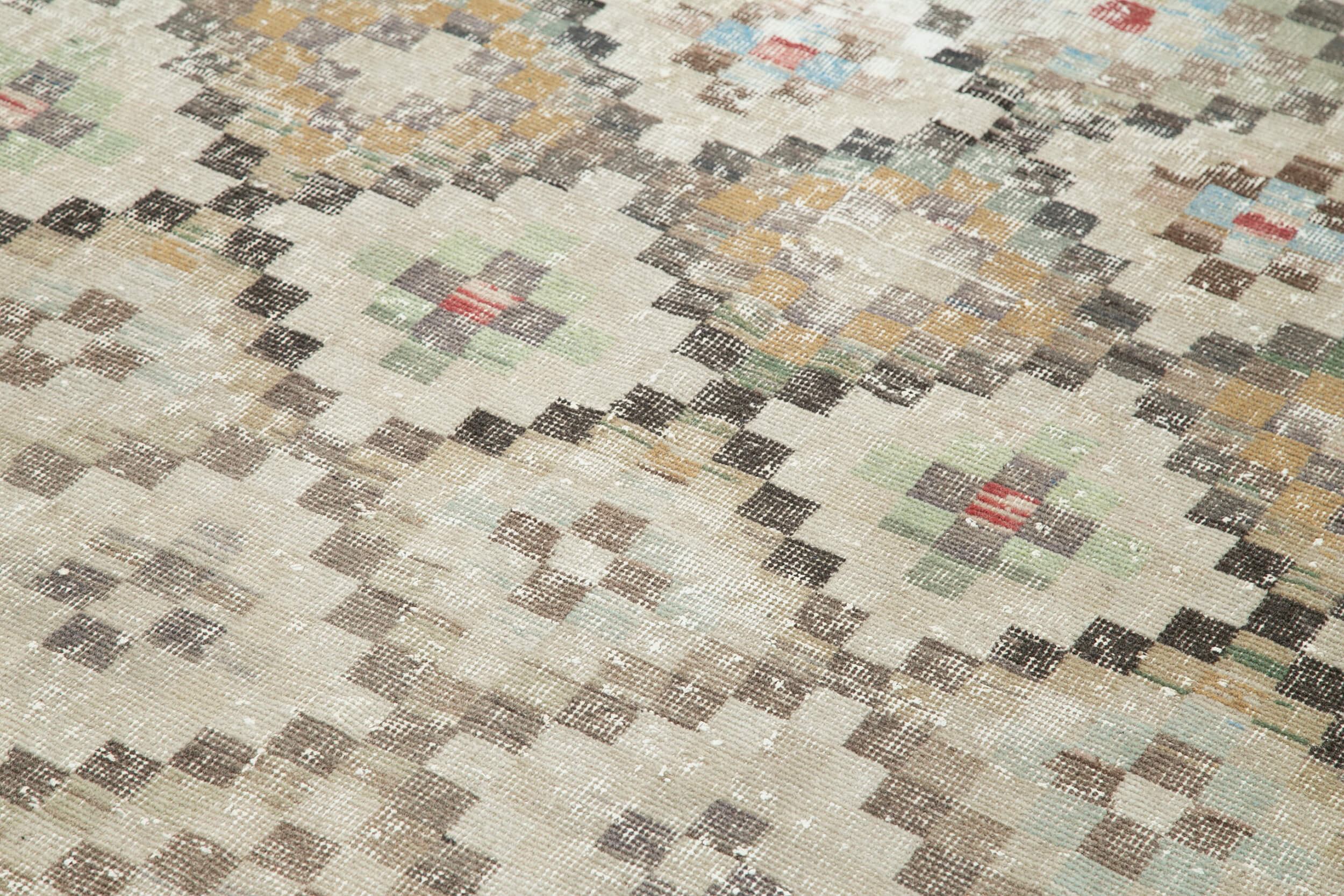Handmade Wool Area Rug – Checkered Kilim Rug, Vintage Turkish Carpet 4'11''x9'3''