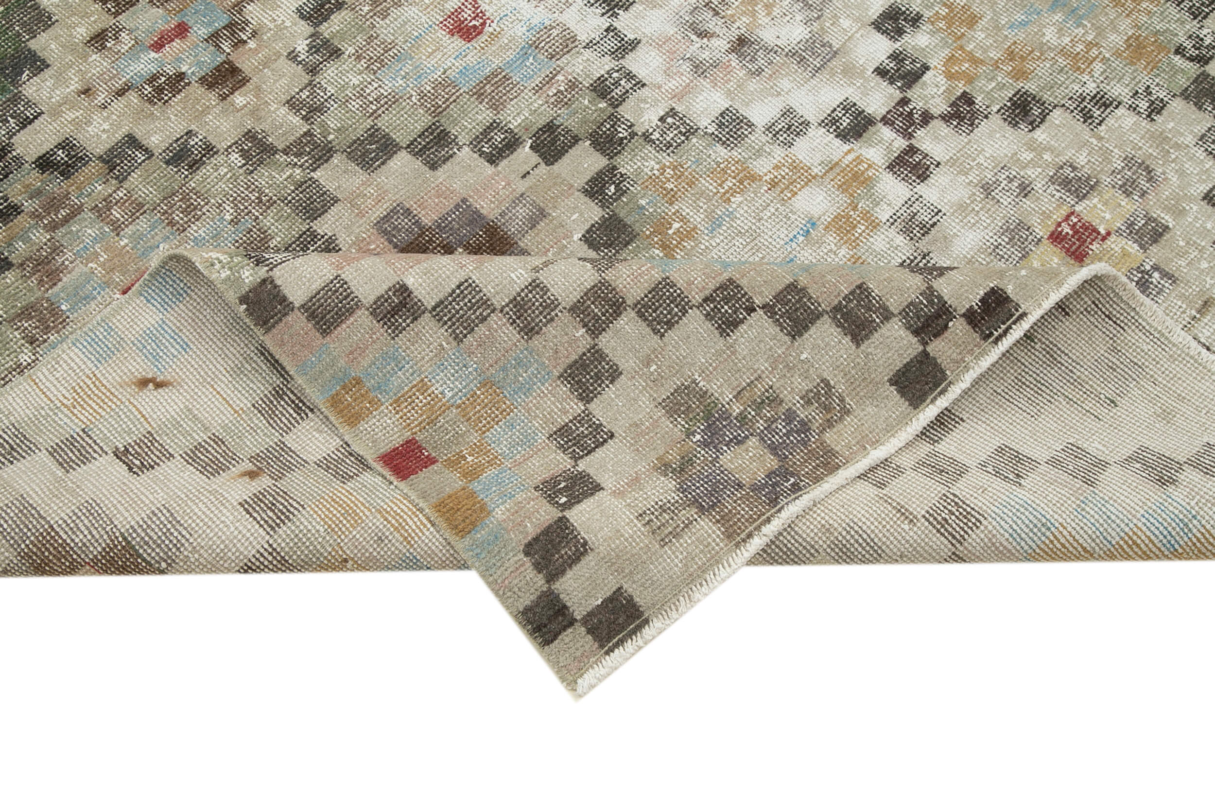Handmade Wool Area Rug – Checkered Kilim Rug, Vintage Turkish Carpet 4'11''x9'3''