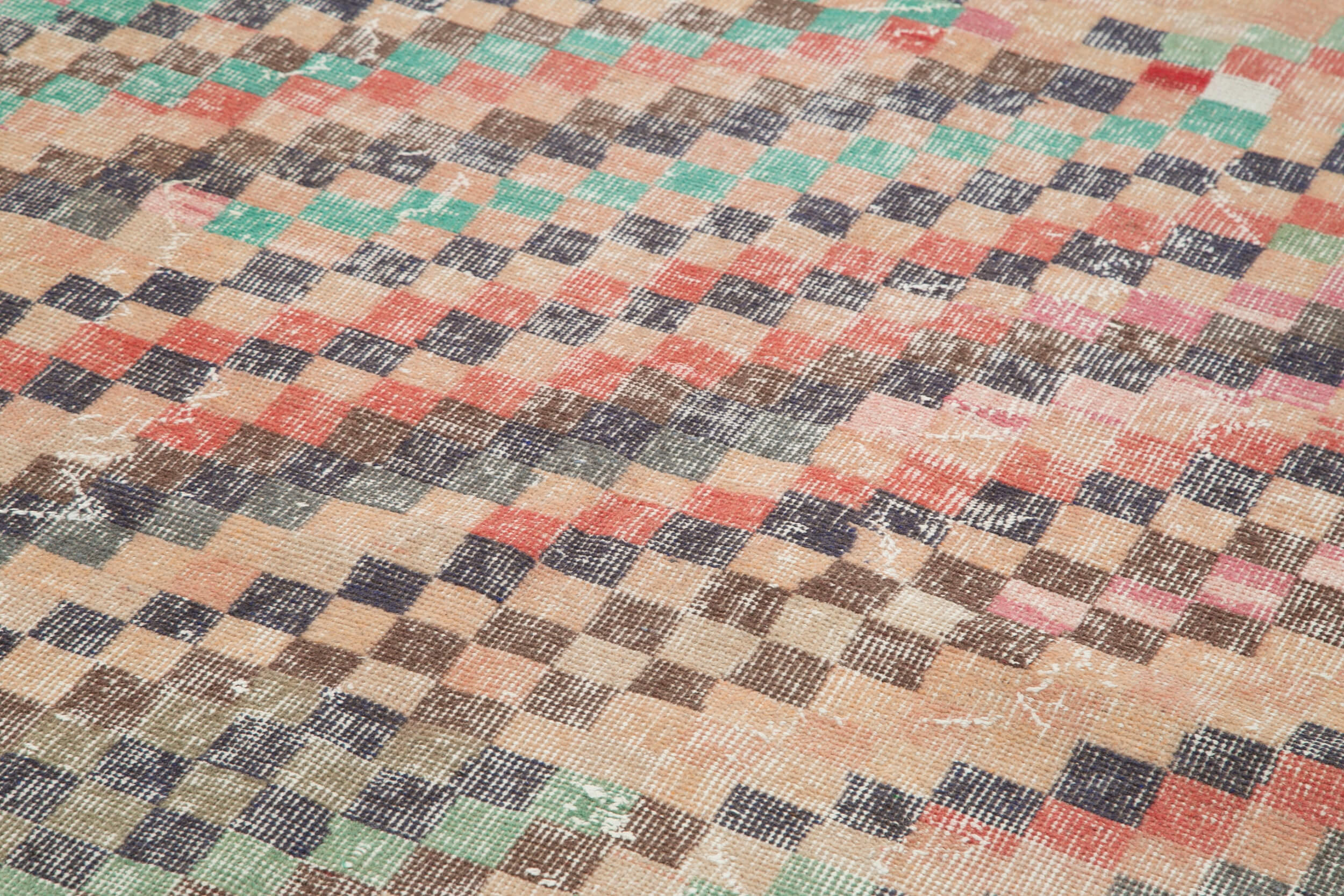 Handmade Cotton Wool Rug – Checkered Kilim Flat Weave Area Rug 5'3''x11'7''