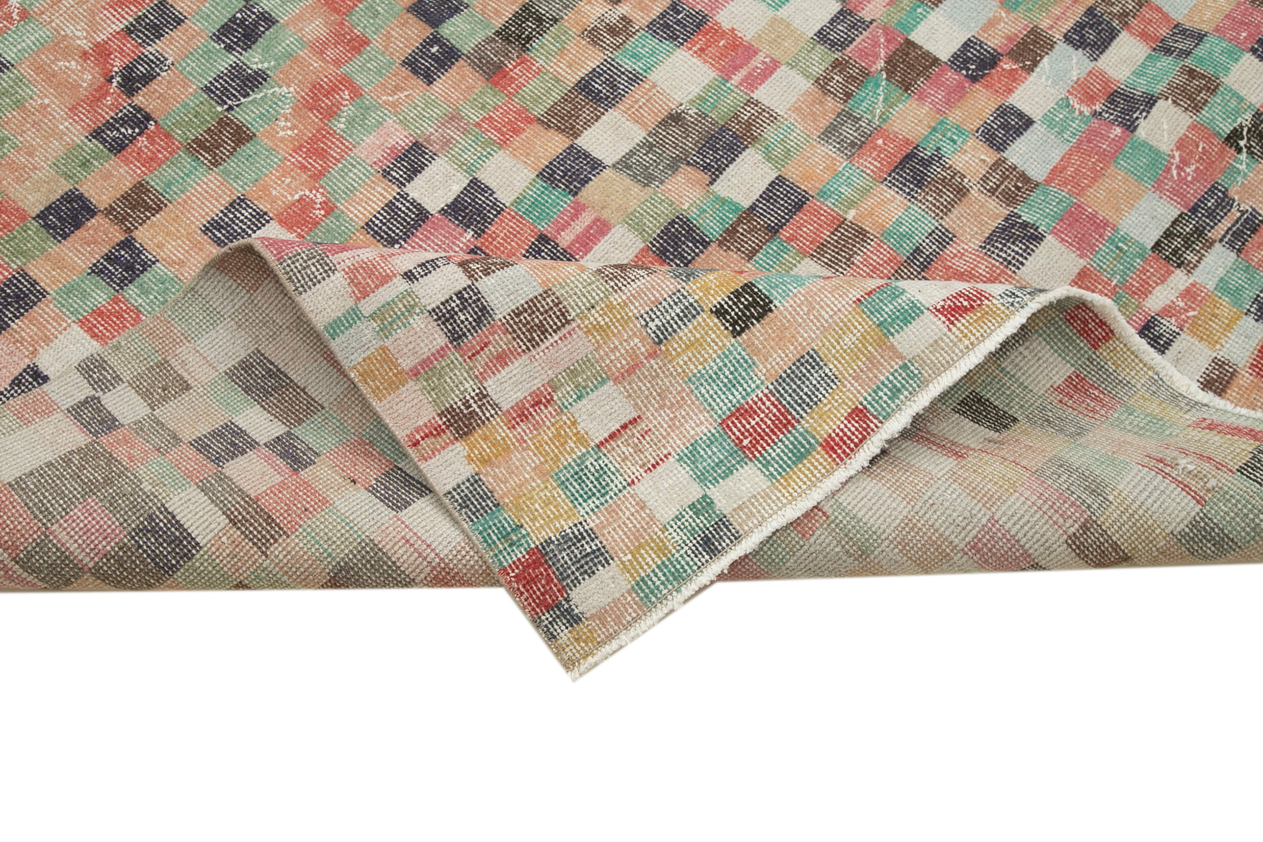 Handmade Cotton Wool Rug – Checkered Kilim Flat Weave Area Rug 5'3''x11'7''