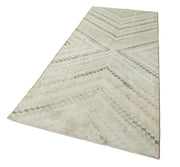 Handmade Area Rug - Checkered Runner Cotton Wool Rug 4'2''x10'5'' Beige Geometric
