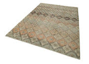 Handmade Cotton Wool Rug - Checkered Kilim Turkish Wool Rug 6'x8'8'' Bohemian Style