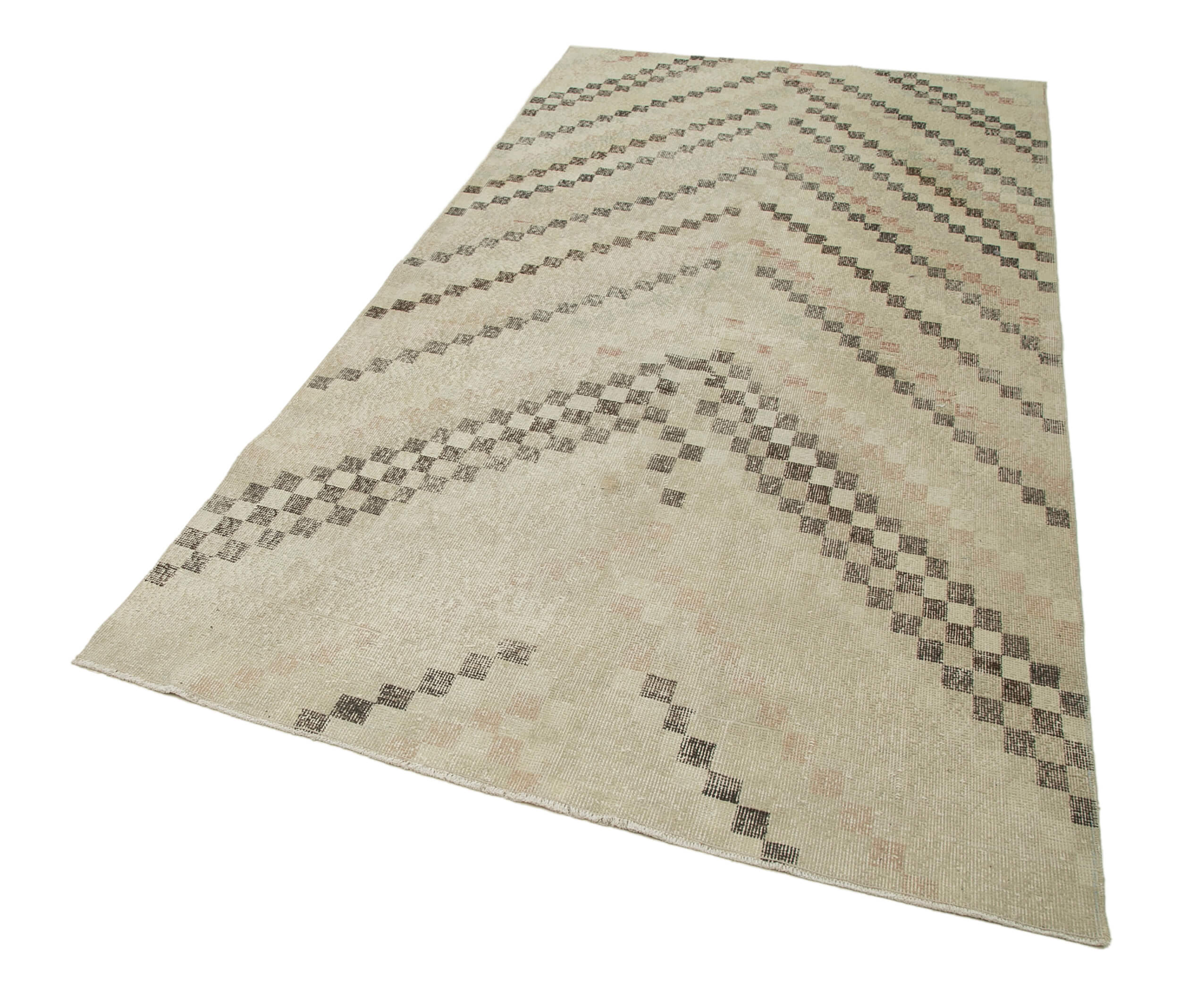 Handmade Area Rug - Checkered Kilim Beige Cotton Wool Rug 4'10''x8'10''