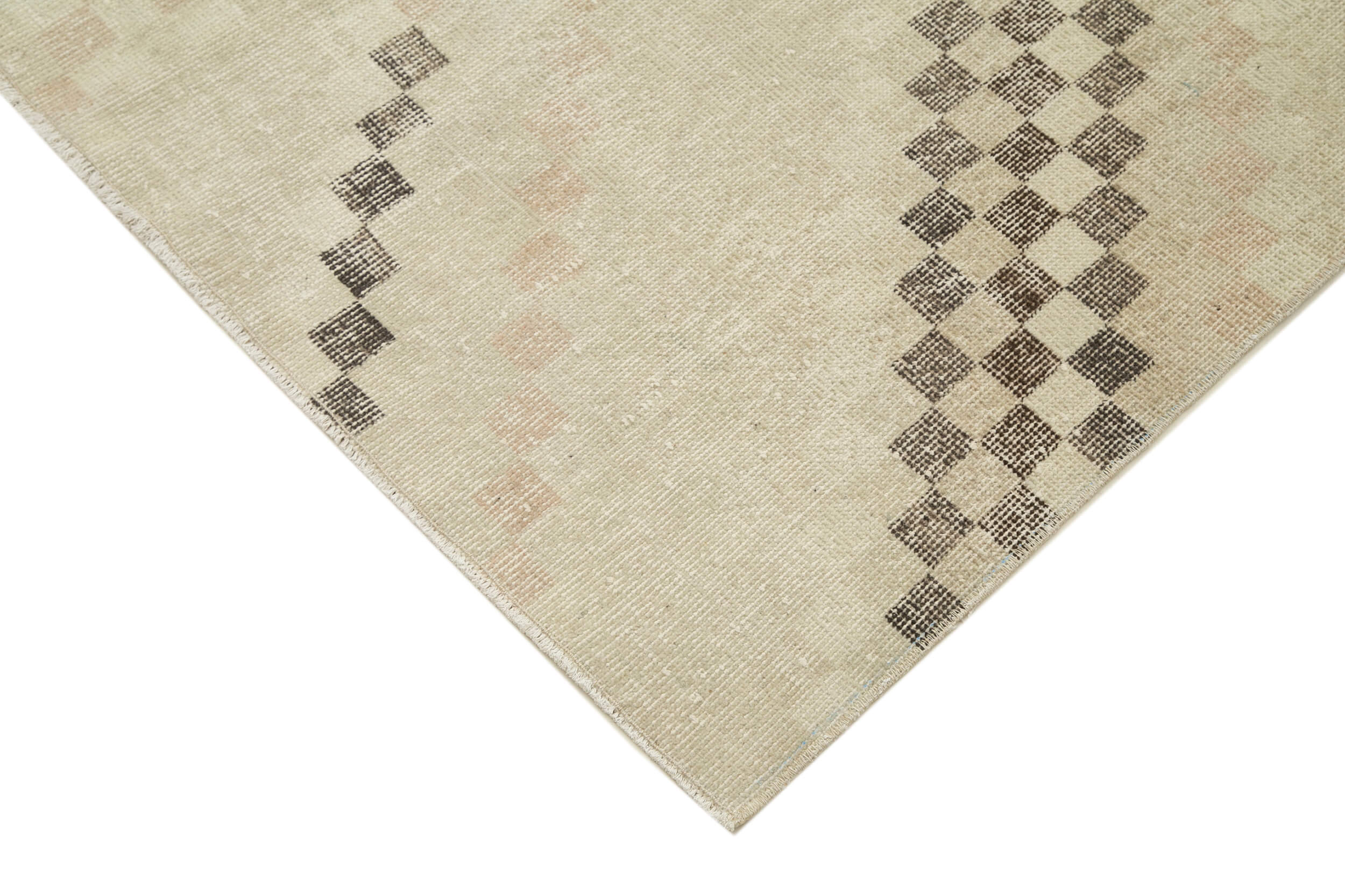Handmade Area Rug - Checkered Kilim Beige Cotton Wool Rug 4'10''x8'10''