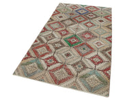 Vintage Handmade Area Rug – Checkered Turkish Cotton Wool Carpet 3'10''x7'0''