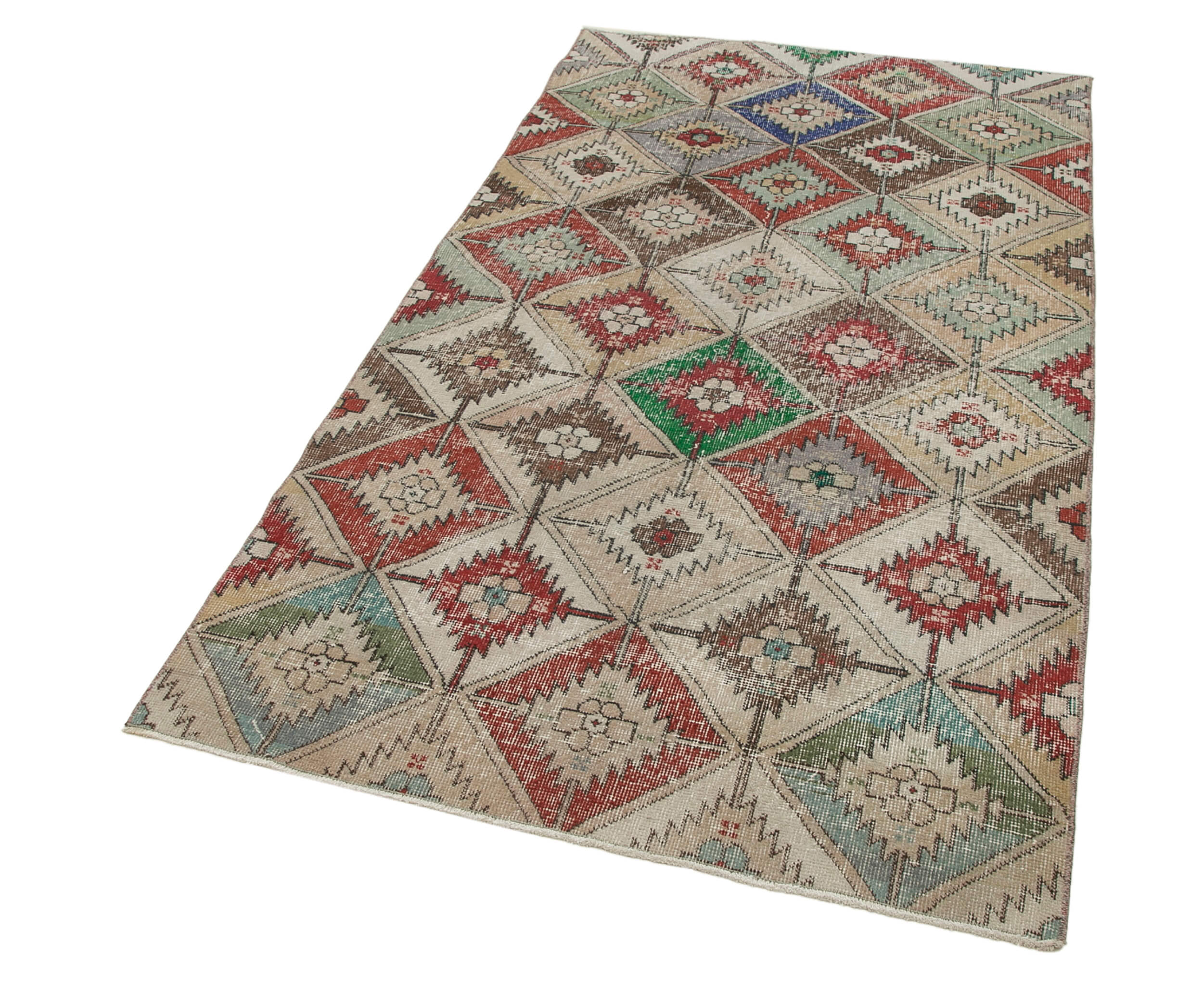 Vintage Handmade Area Rug – Checkered Turkish Cotton Wool Carpet 3'10''x7'0''
