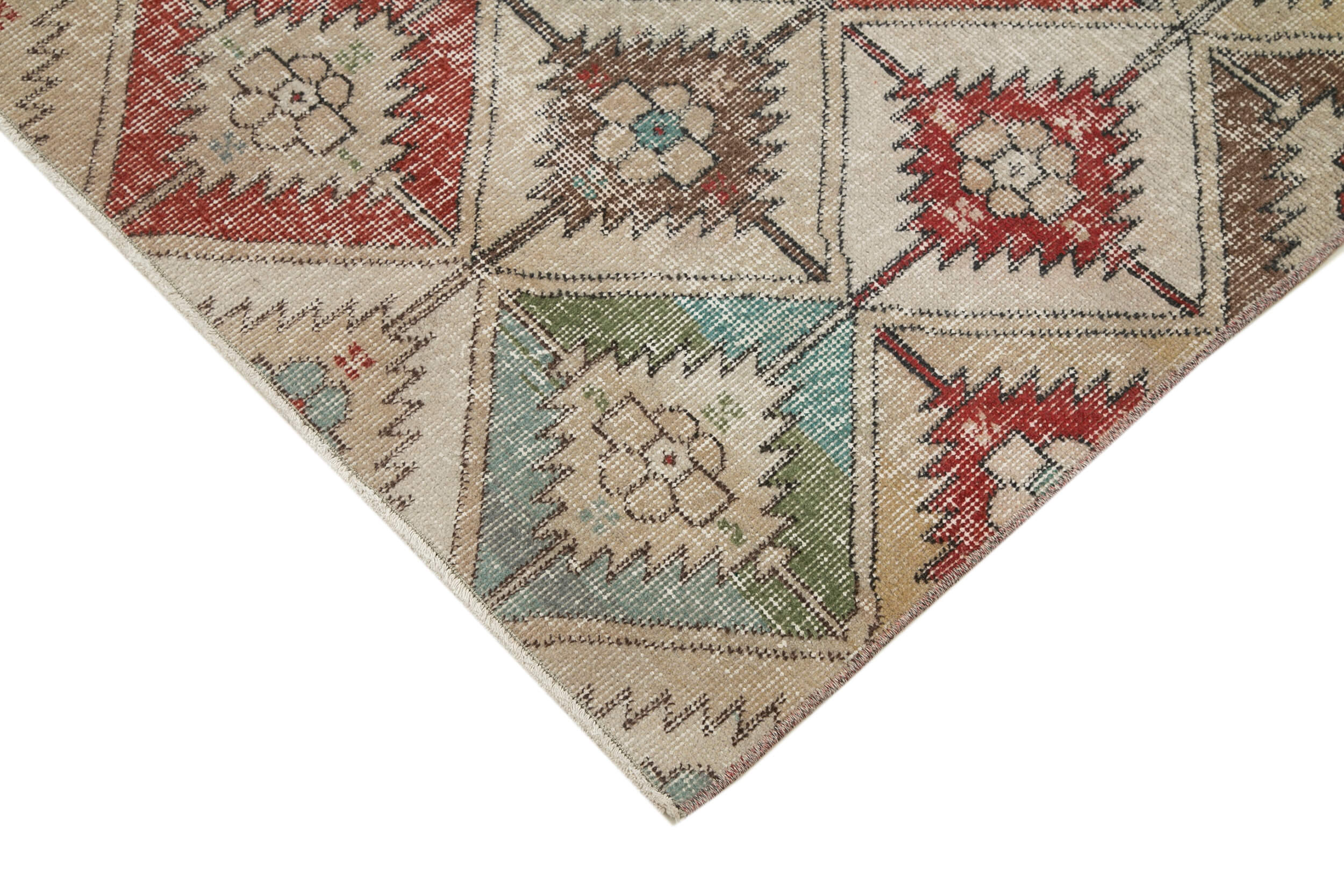 Vintage Handmade Area Rug – Checkered Turkish Cotton Wool Carpet 3'10''x7'0''