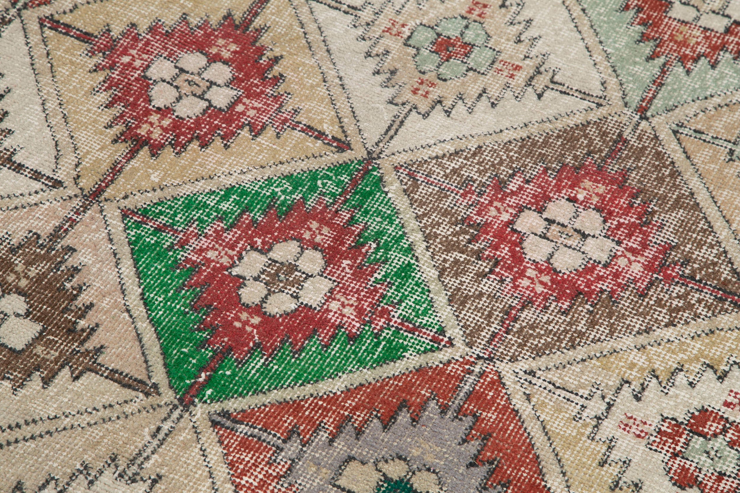 Vintage Handmade Area Rug – Checkered Turkish Cotton Wool Carpet 3'10''x7'0''