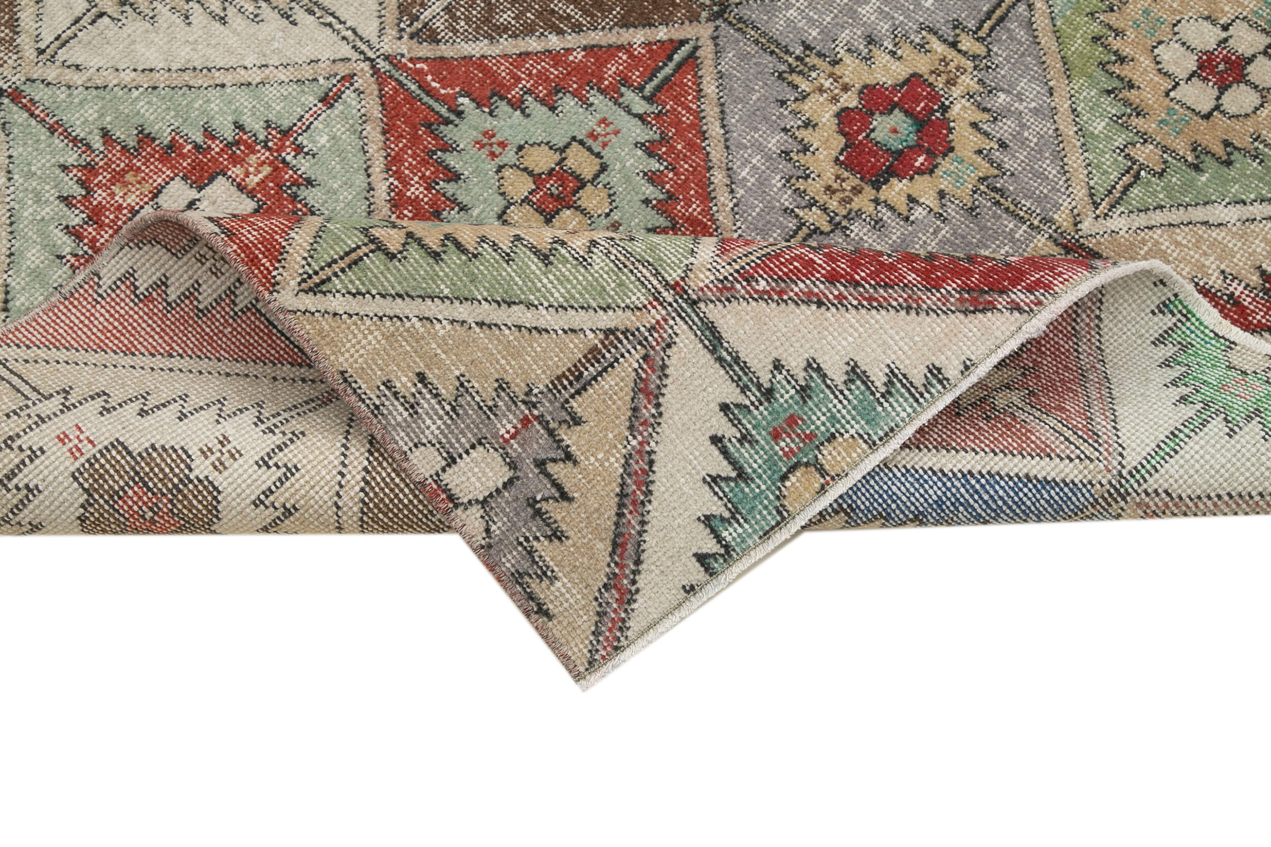 Vintage Handmade Area Rug – Checkered Turkish Cotton Wool Carpet 3'10''x7'0''
