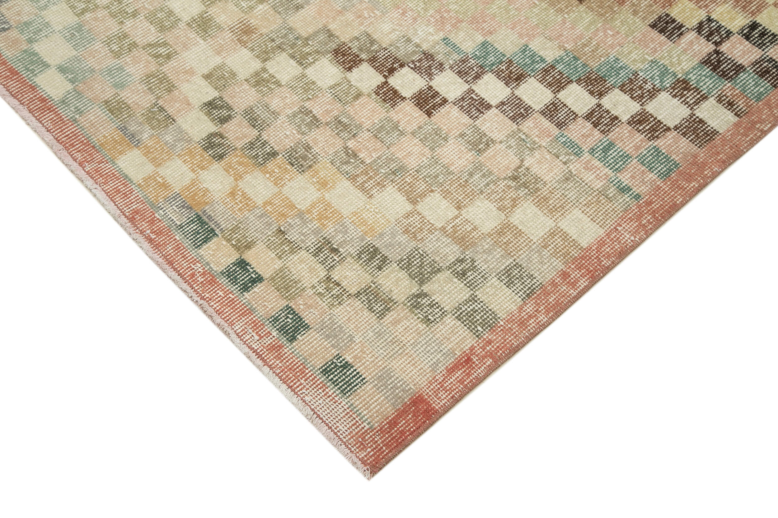 Handmade Cotton Wool Rug - Checkered Geometric Area Rug Runner 3'11'' x 12'2''