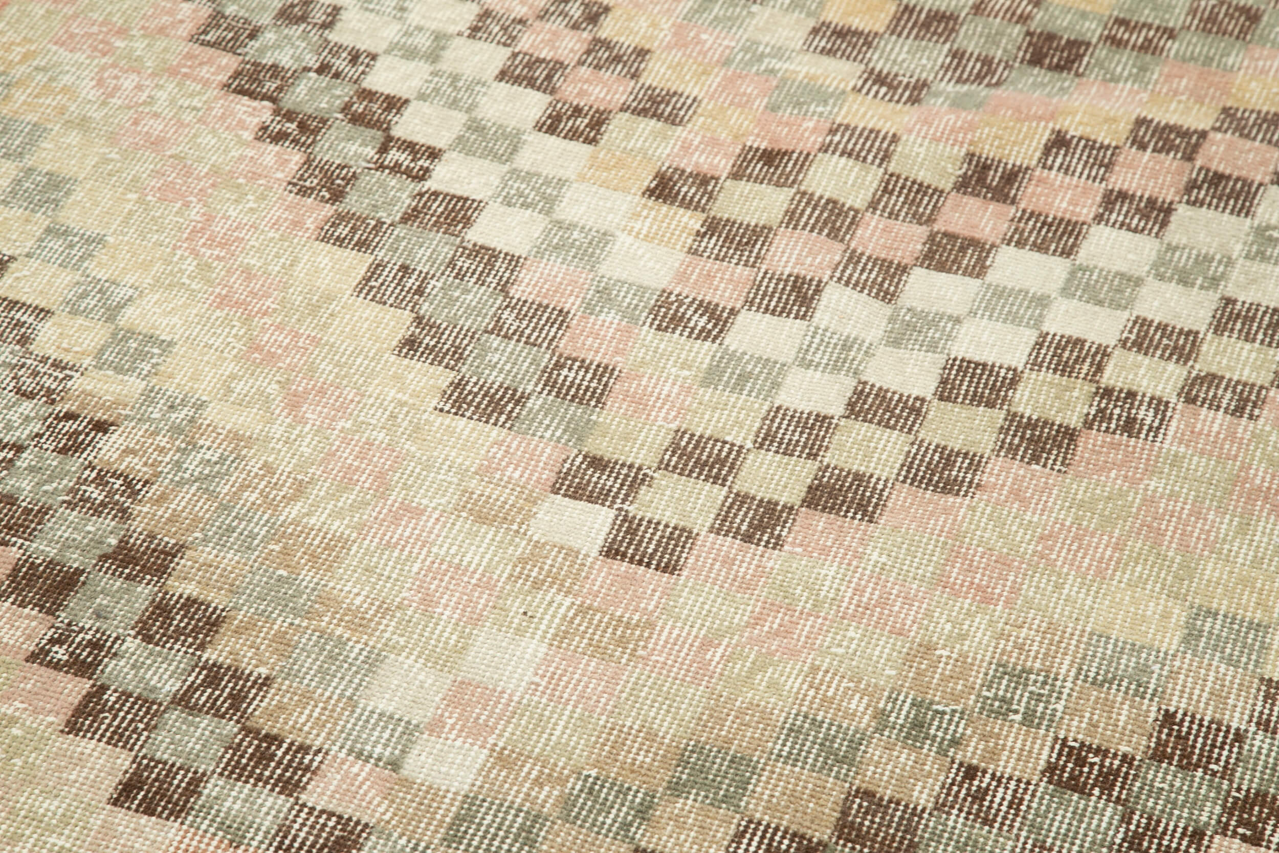 Handmade Cotton Wool Rug - Checkered Geometric Area Rug Runner 3'11'' x 12'2''