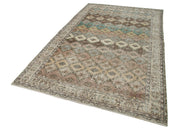 Handmade Area Rug – Beige Kilim Wool Cotton Rug with Classic Checkered Design 5'7''x9'4''