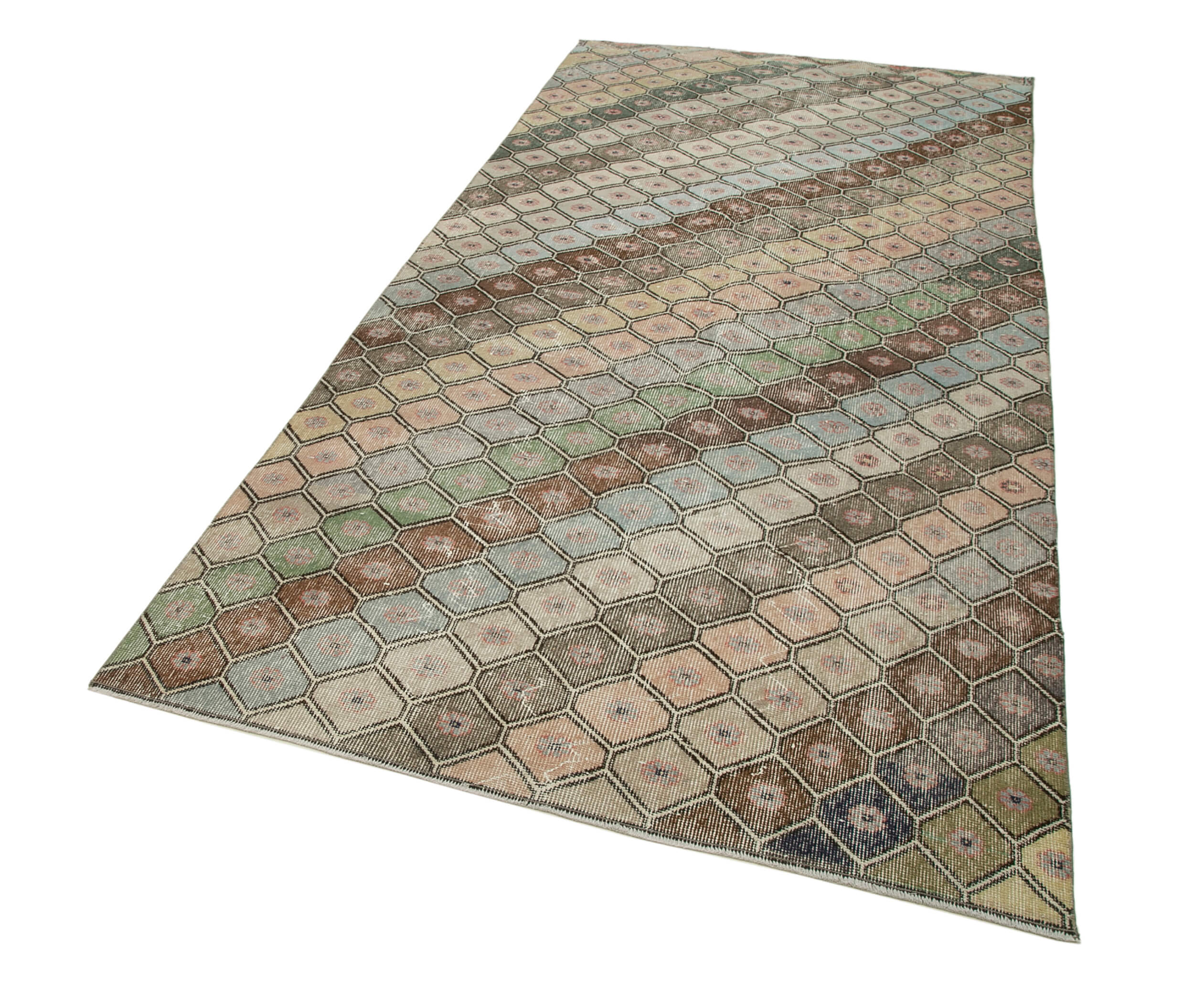 Handmade Wool Area Rug – White Checkered Geometric Runner, Cotton Wool Rug 4'8"x9'10"