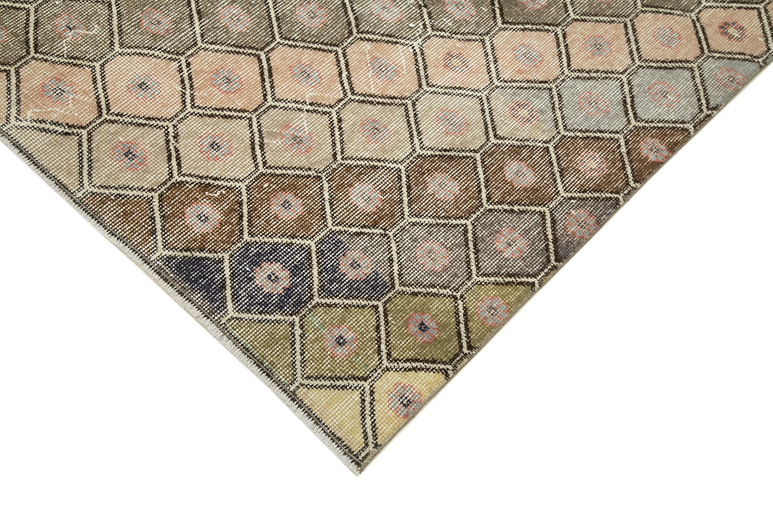 Handmade Wool Area Rug – White Checkered Geometric Runner, Cotton Wool Rug 4'8"x9'10"