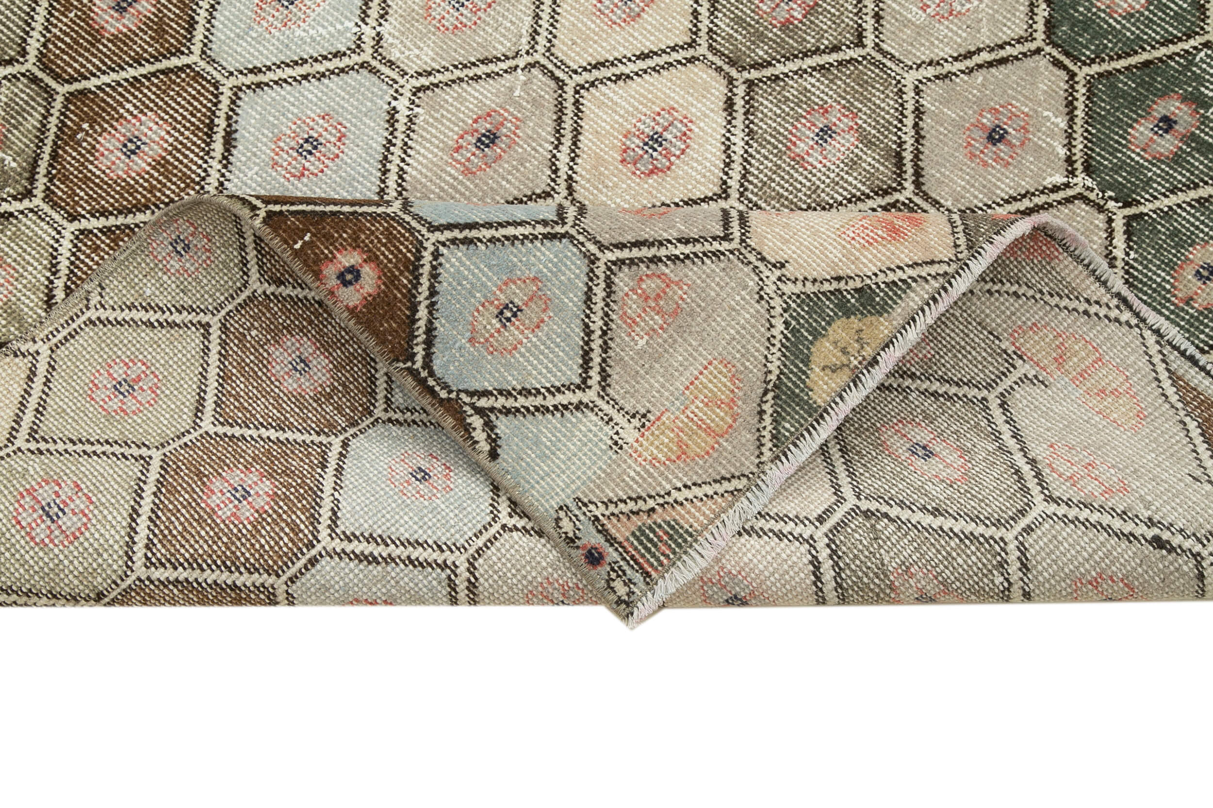 Handmade Wool Area Rug – White Checkered Geometric Runner, Cotton Wool Rug 4'8"x9'10"