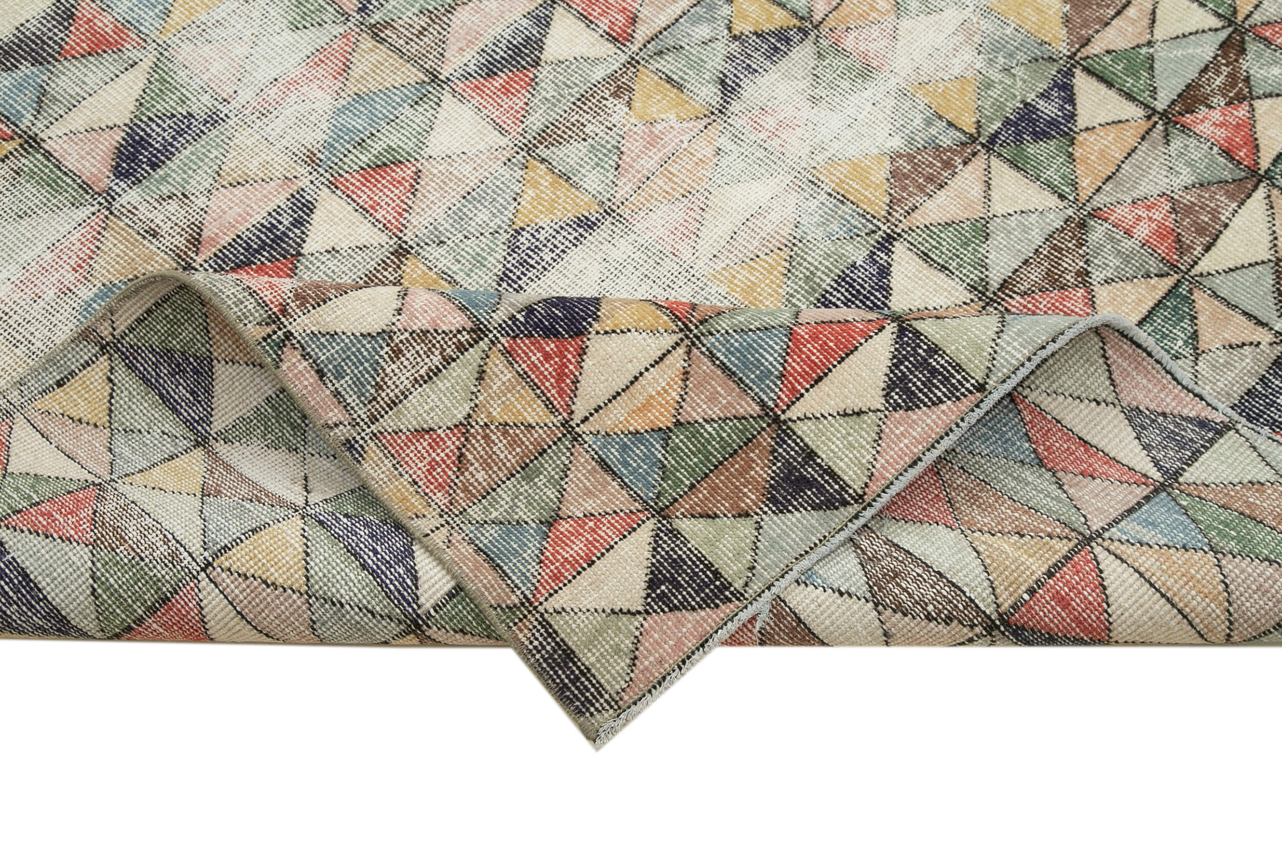 Handmade Area Rug – Checkered Kilim Cotton Wool Vintage Turkish Carpet 5'11''x10'6''