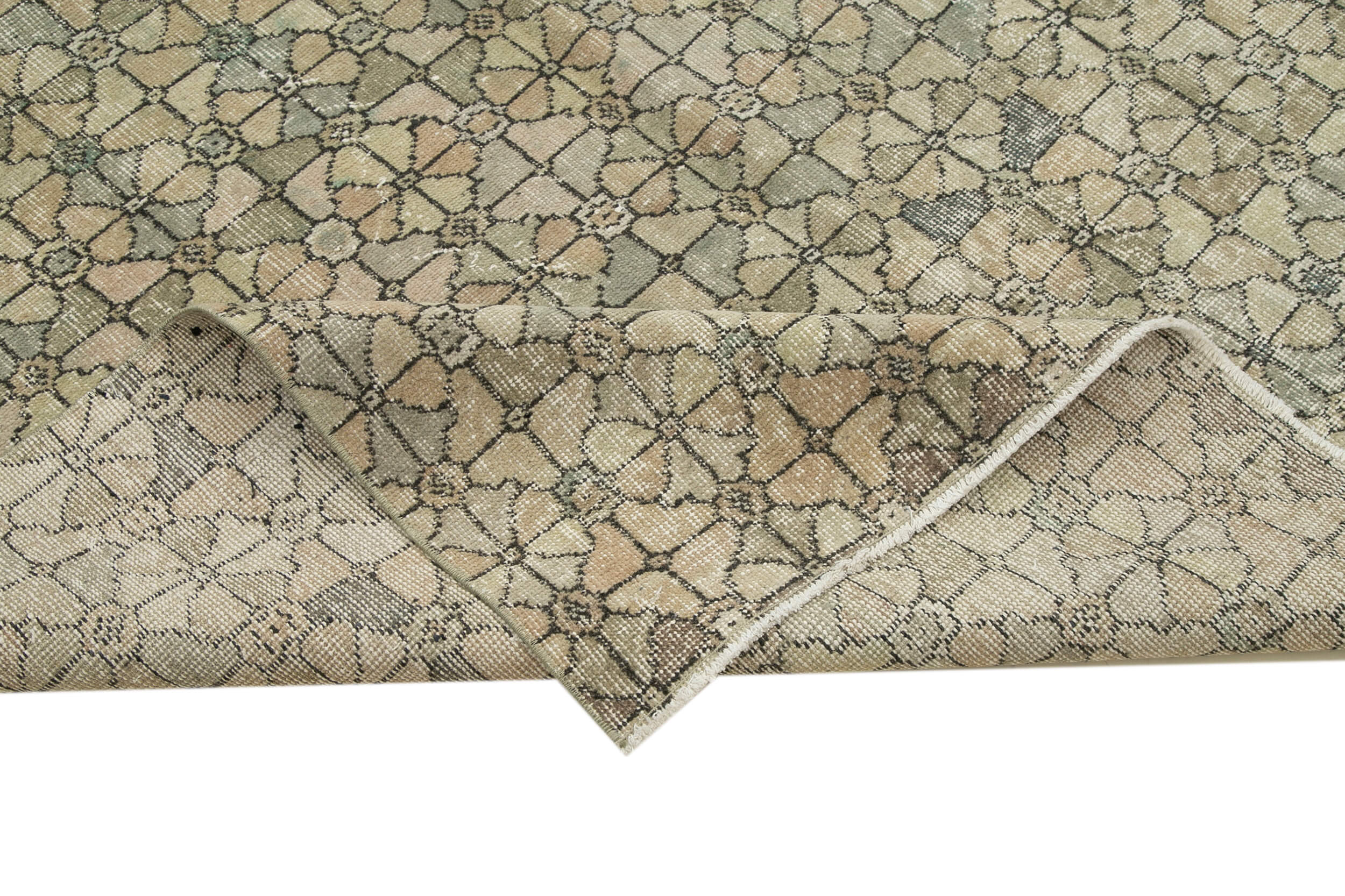 Handmade Area Rug – Brown Checkered Kilim Cotton Wool Woven Carpet 5'11''x9'3''