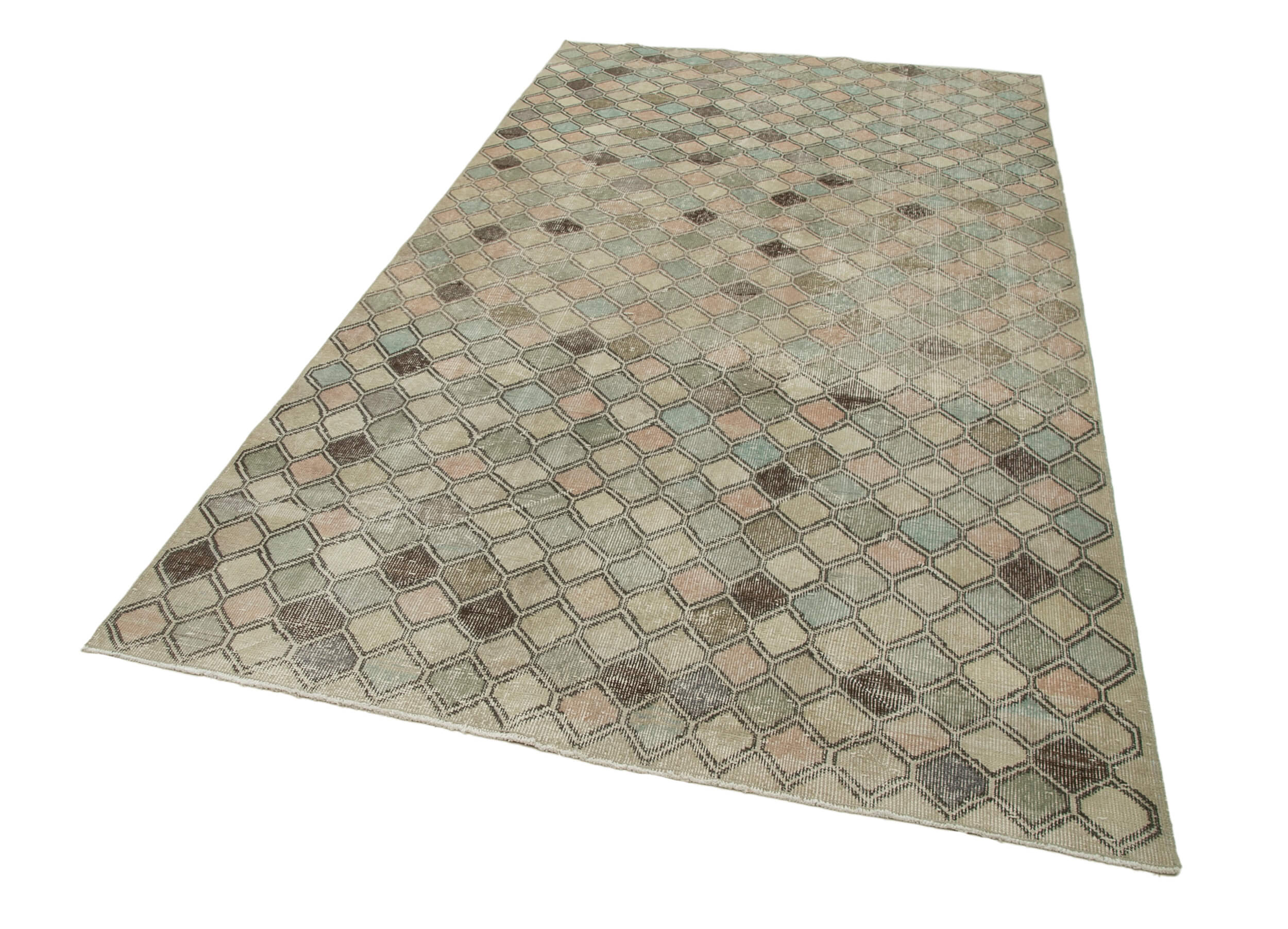Checkered Kilim Beige Cotton Wool Handmade Area Rug 5'4'' x 9'7''