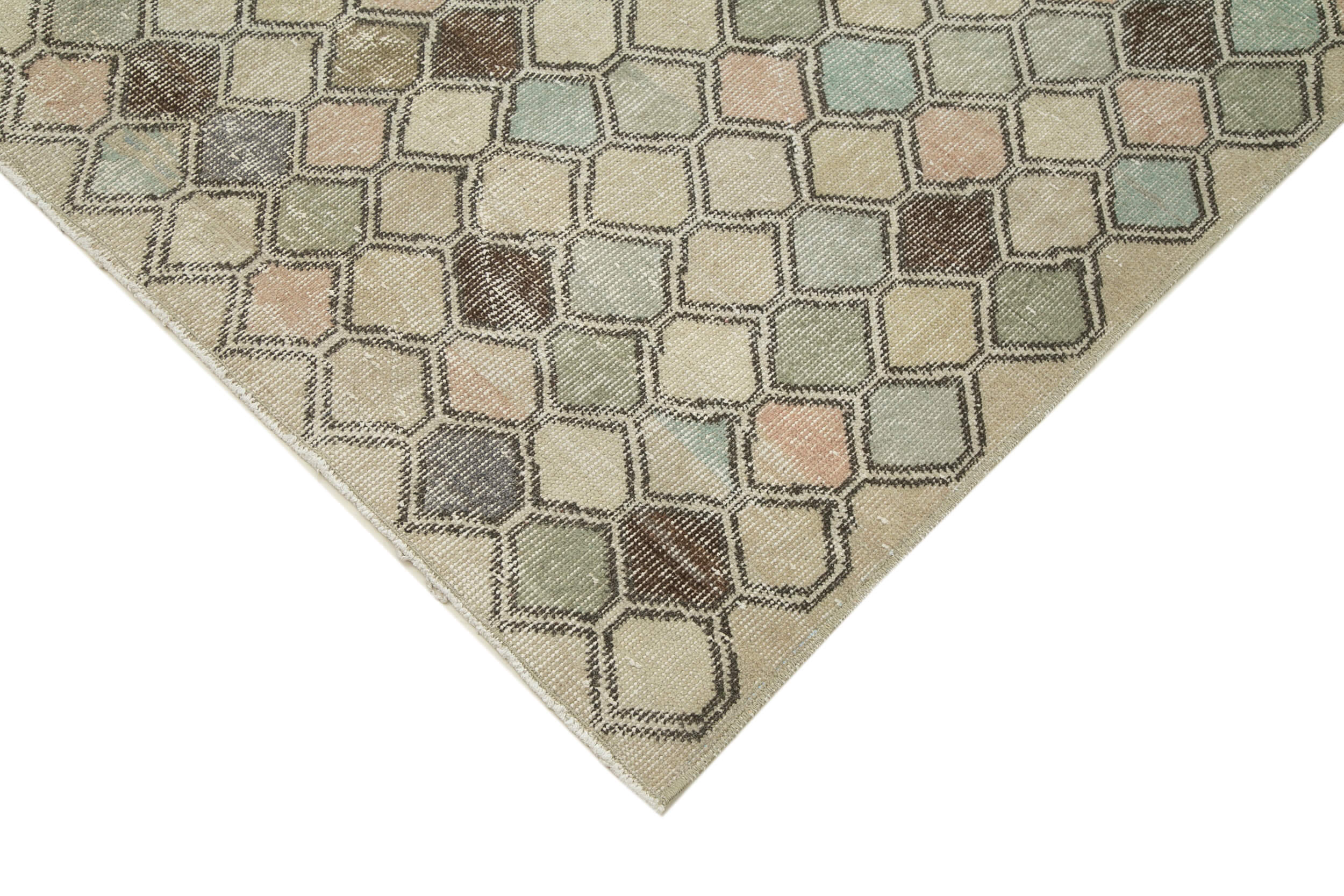 Checkered Kilim Beige Cotton Wool Handmade Area Rug 5'4'' x 9'7''