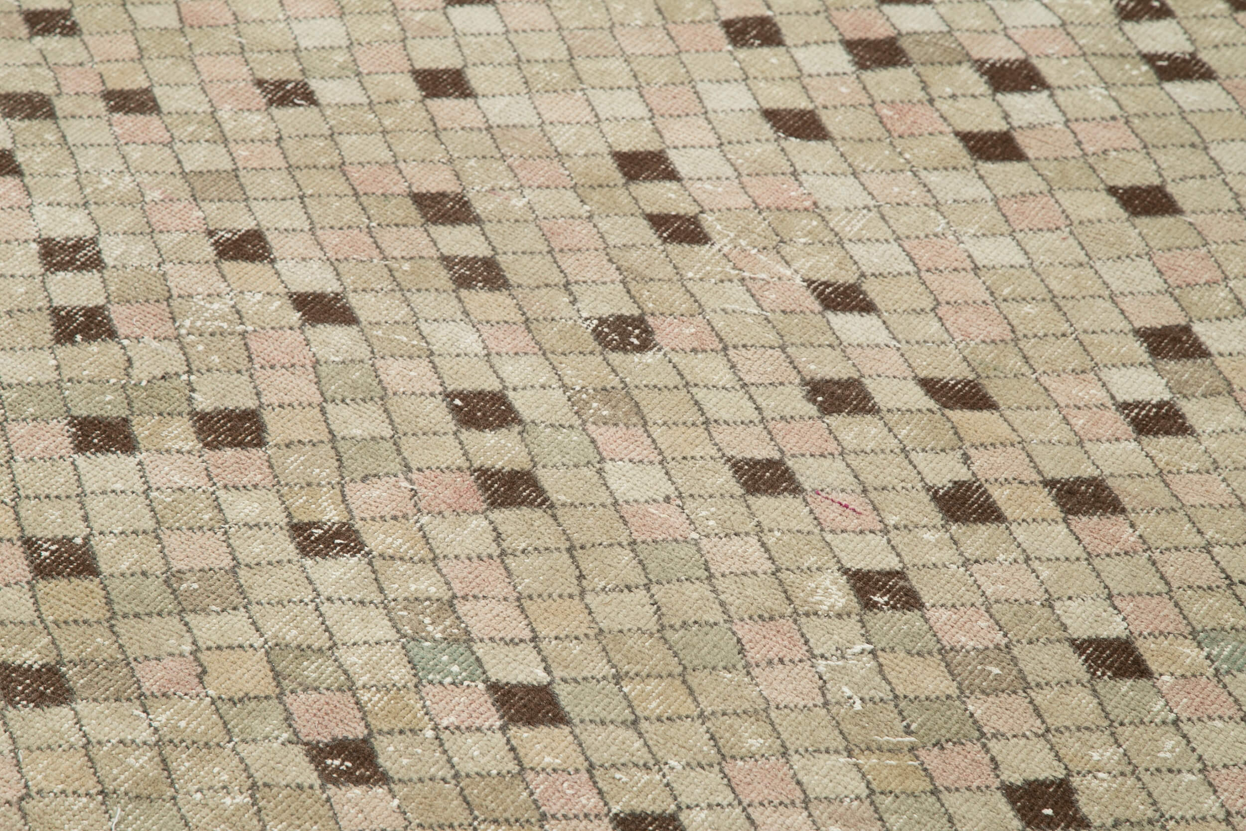 Checkered Kilim Brown Cotton Wool Handmade Area Rug 5'6'' x 10'8''